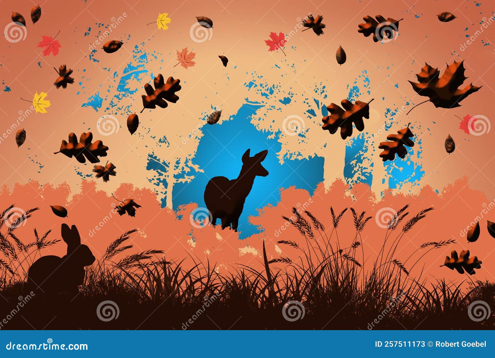 Wallpaper #lGcDC5MBSpphPi3-T9ct194 A Deer and a Rabbit Are Seen in a Misty Forest Setting with Falling
