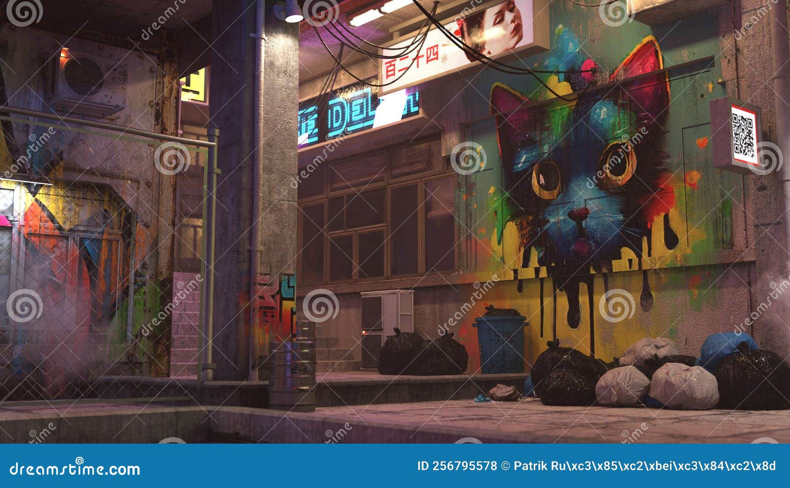 Wallpaper #N0COMZMBJhL2WPba1sdU61 3D Rendered Cyberpunk Street of Night City Stock Illustration