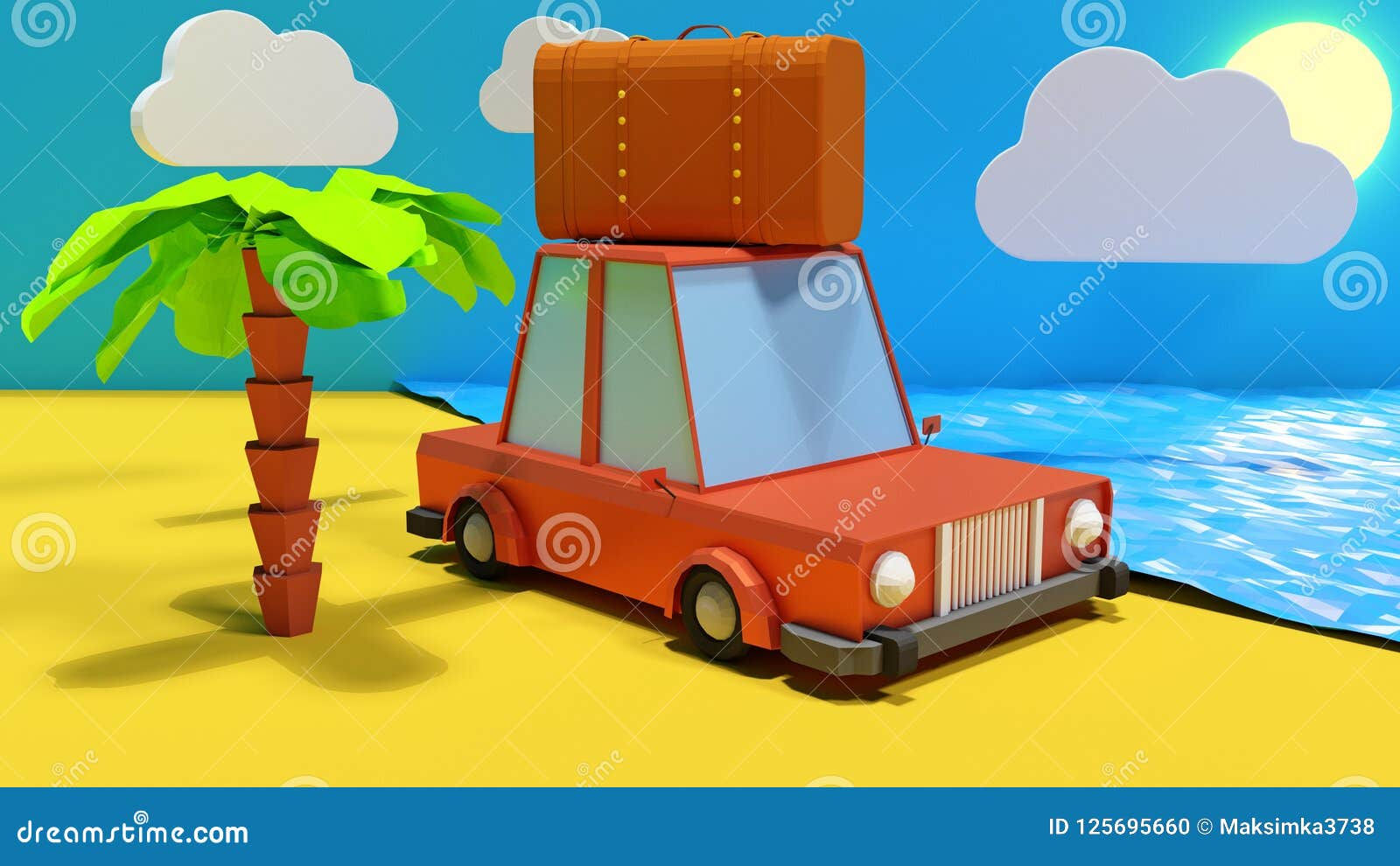 Wallpaper #5_8FapMB3lSXT3zUC-WN60 3D Render Illustration Travel Concept Cartoon Car with Suitcase on
