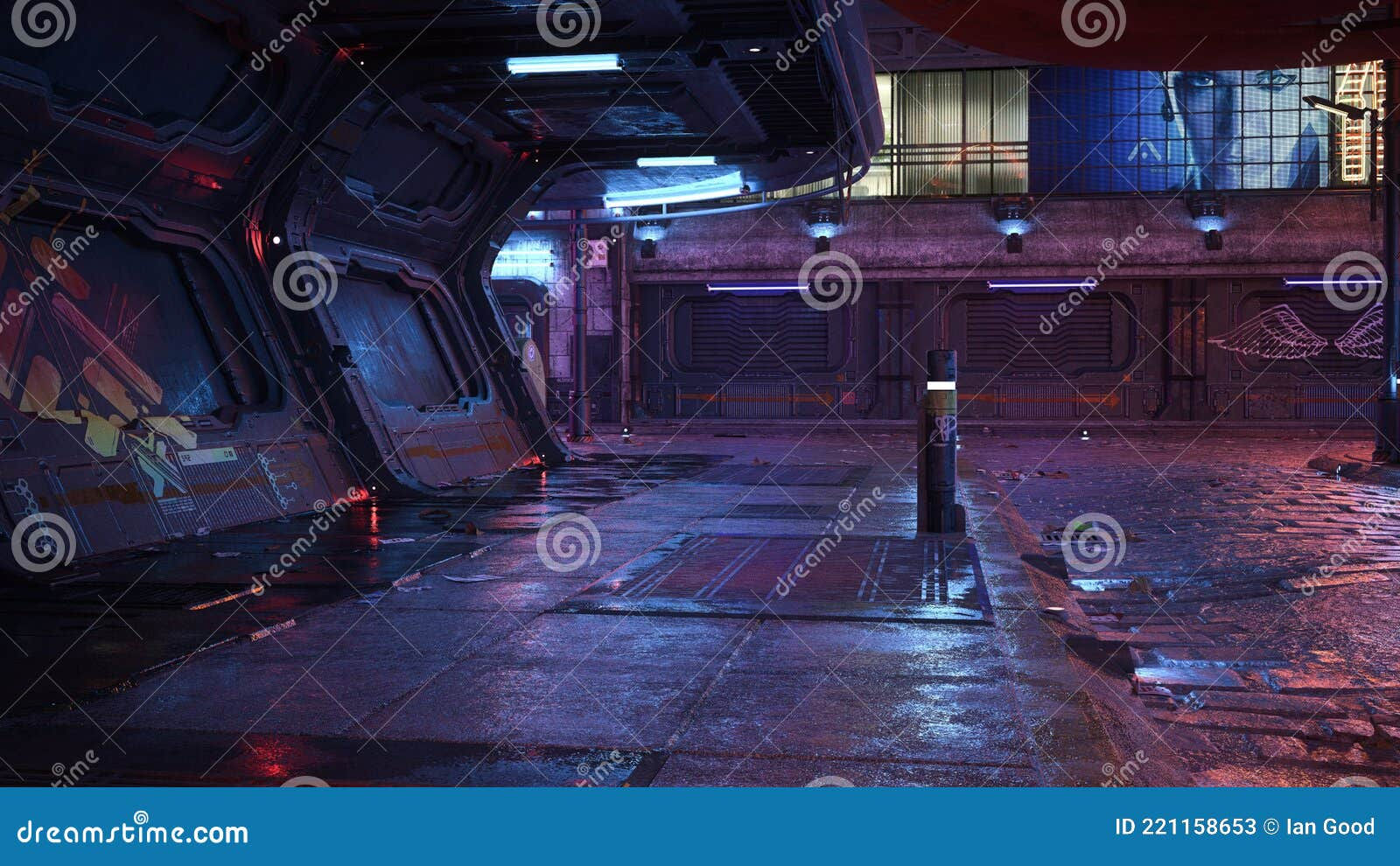 Wallpaper #0GgmGJMBSpphPi3-_xE198 3D Rendering of a Dark Futuristic Cyberpunk City Street Scene at Night