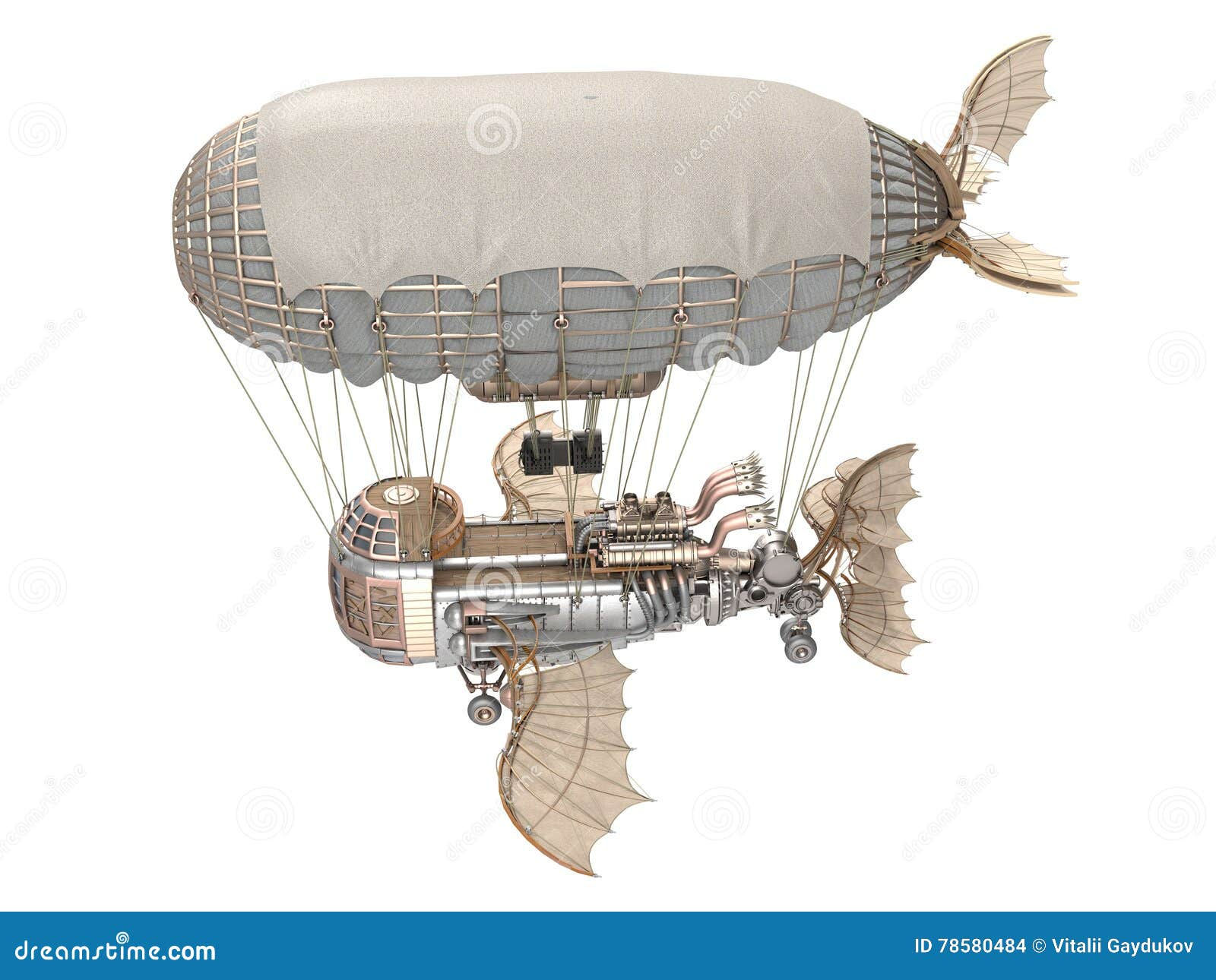 Wallpaper #y2gfHJMBSpphPi3-gSGc318 3D Illustration of a Fantasy Airship in Steampunk Style on Isolated