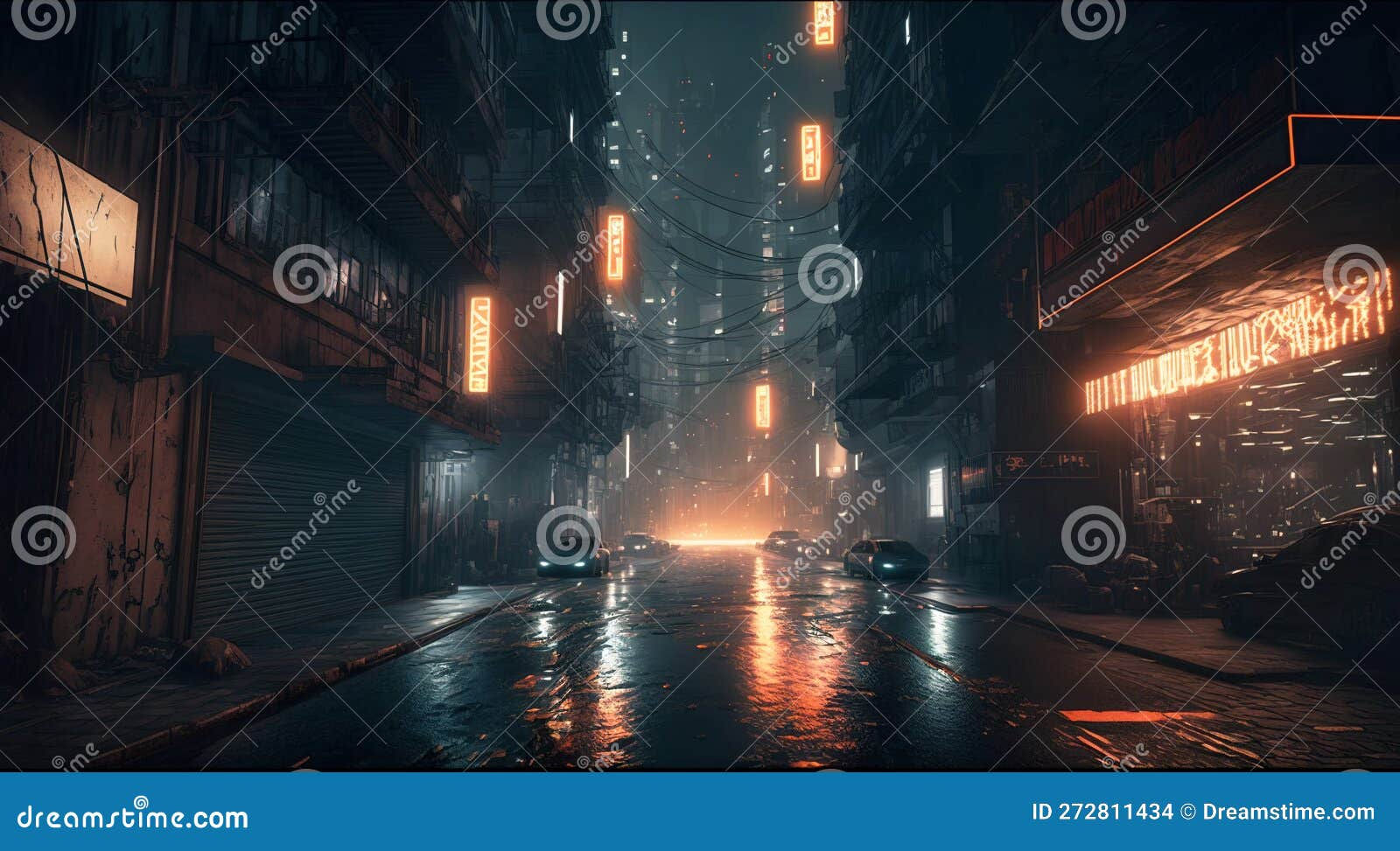 Wallpaper #mGcv8ZIBSpphPi3-O2pF46 Dark Street in Cyberpunk City Lane with Gloomy Buildings in Future