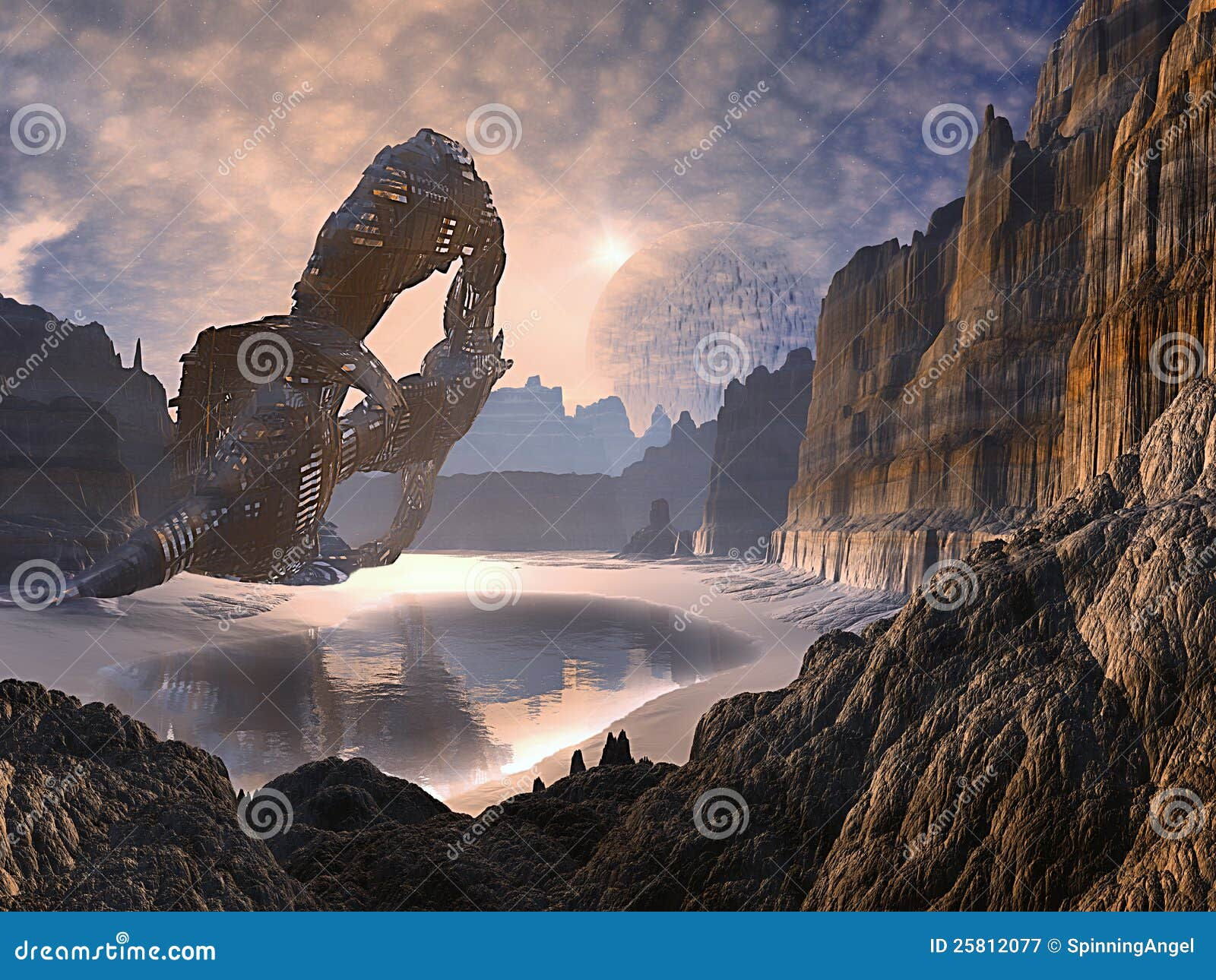 Wallpaper #8miAIJMBSpphPi3-mS3Z49 Derelict Spacecraft Crashed on Distant World Stock Illustration