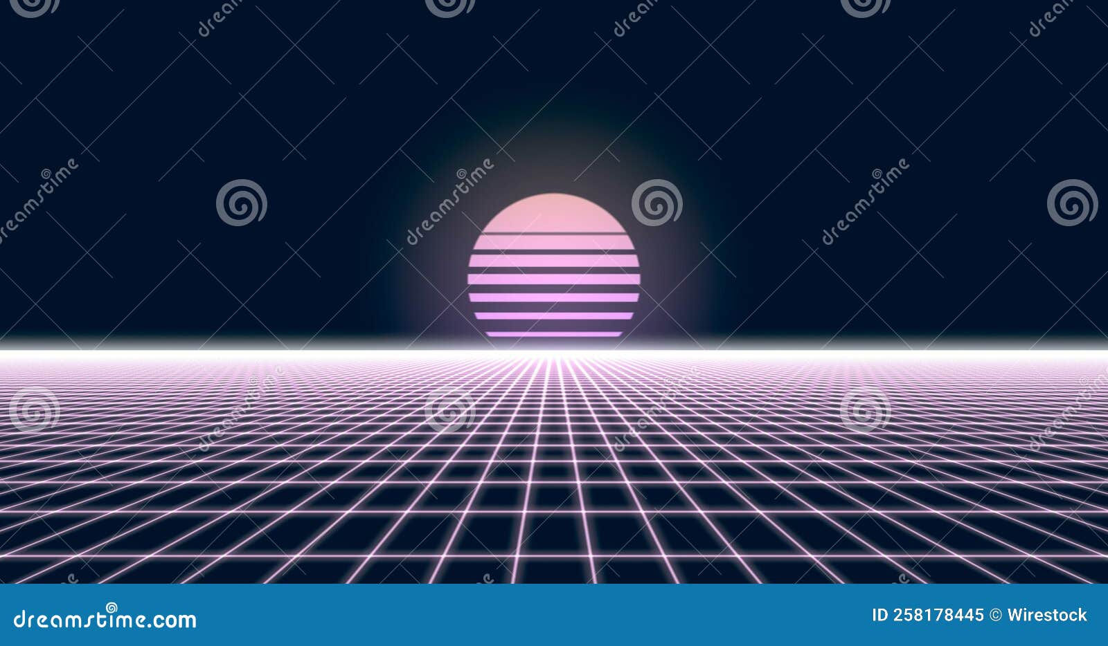 Wallpaper #rGf2-pIBSpphPi3-35I2292 3D Sun of a Retro Cyberpunk Styled Horizon in Neon Pink Stock