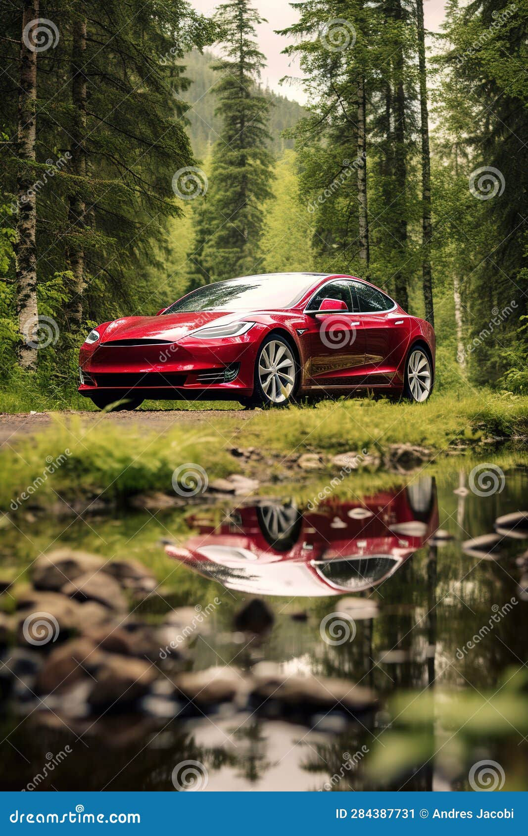 Wallpaper #NTtmbZcBSWmA-tzpQo4R54 Electric Luxury Sports Car in the Forest Stock Illustration