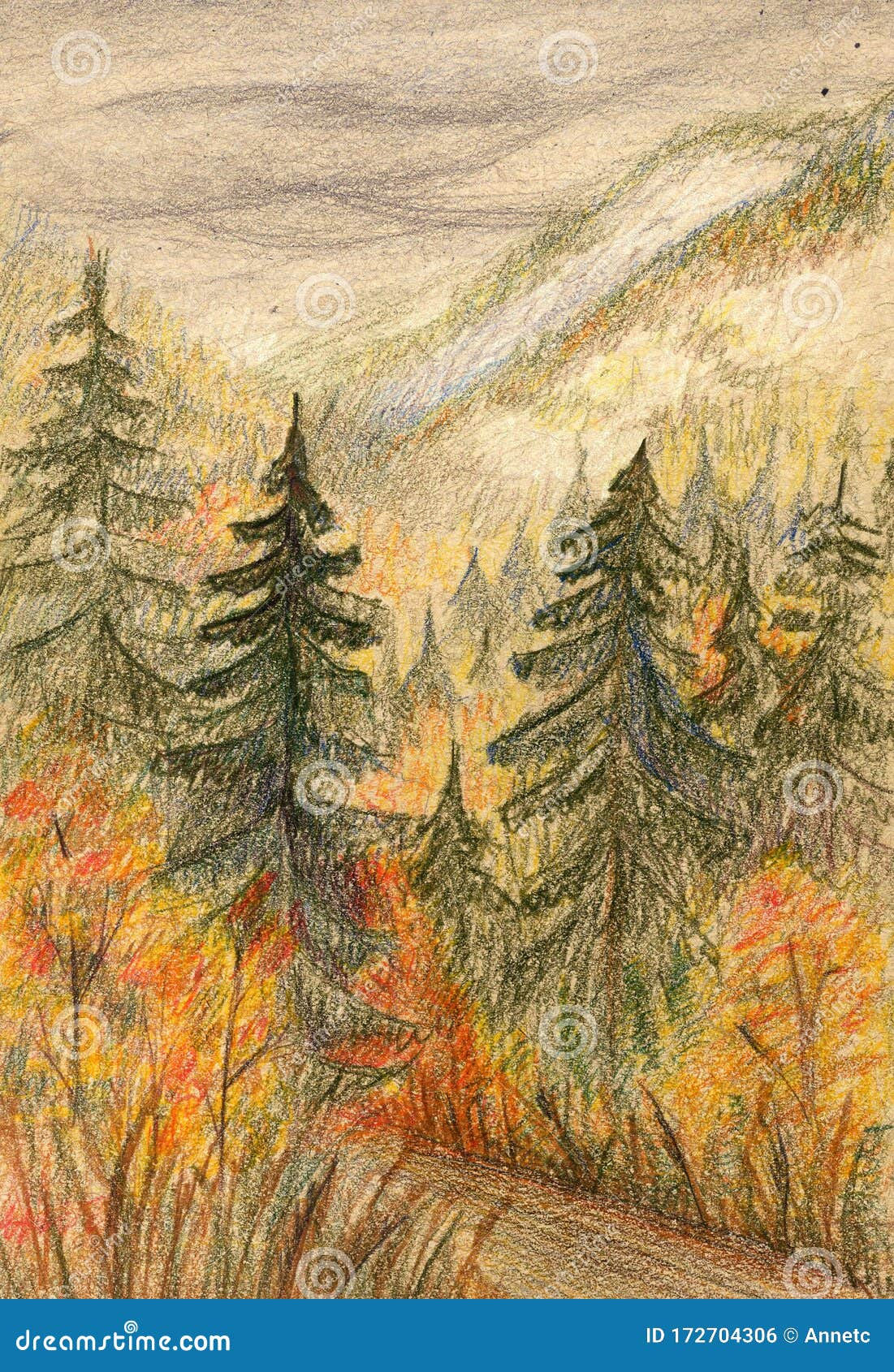 Wallpaper #BWgvFZMBSpphPi3-Zwec56 Watercolor Pencils Painting Colorful Autumn Trees Semi Abstract Image