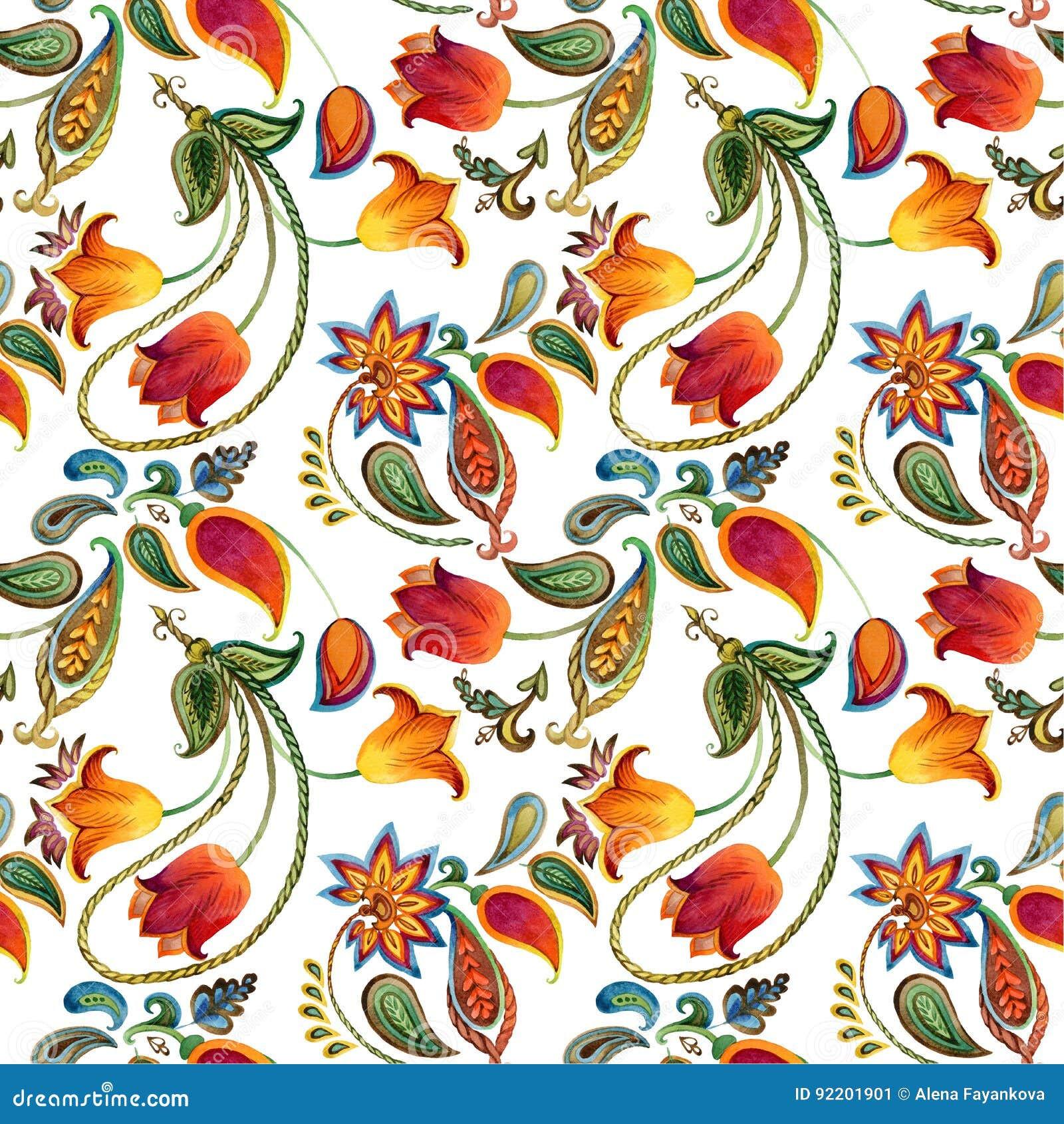 Wallpaper #uxkp-44BtGB6xQ78AUaf45 Watercolor Flower Paisley Pattern Seamless Indian Motif Background