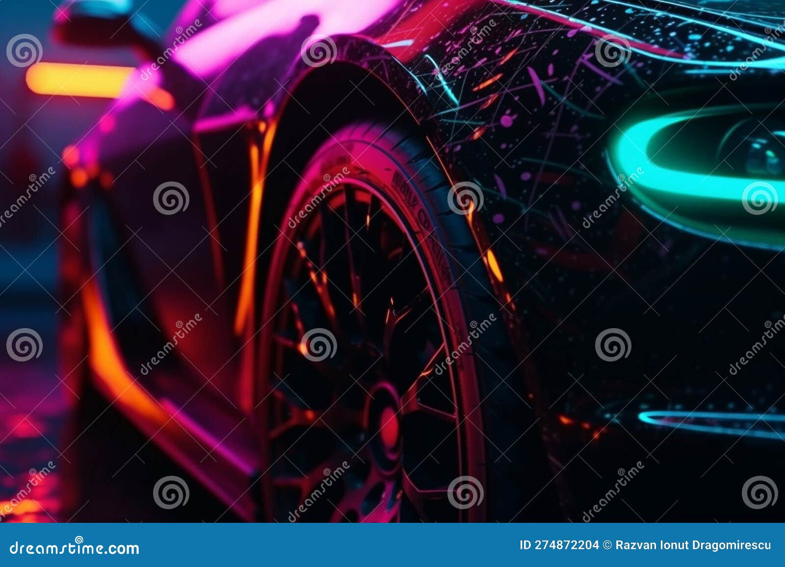 Wallpaper #hgPAYpMBpyOg8YnEFtMQ327 Wheel Rim of a Speed Sports Car with Vibrant Colors and Neon Lights