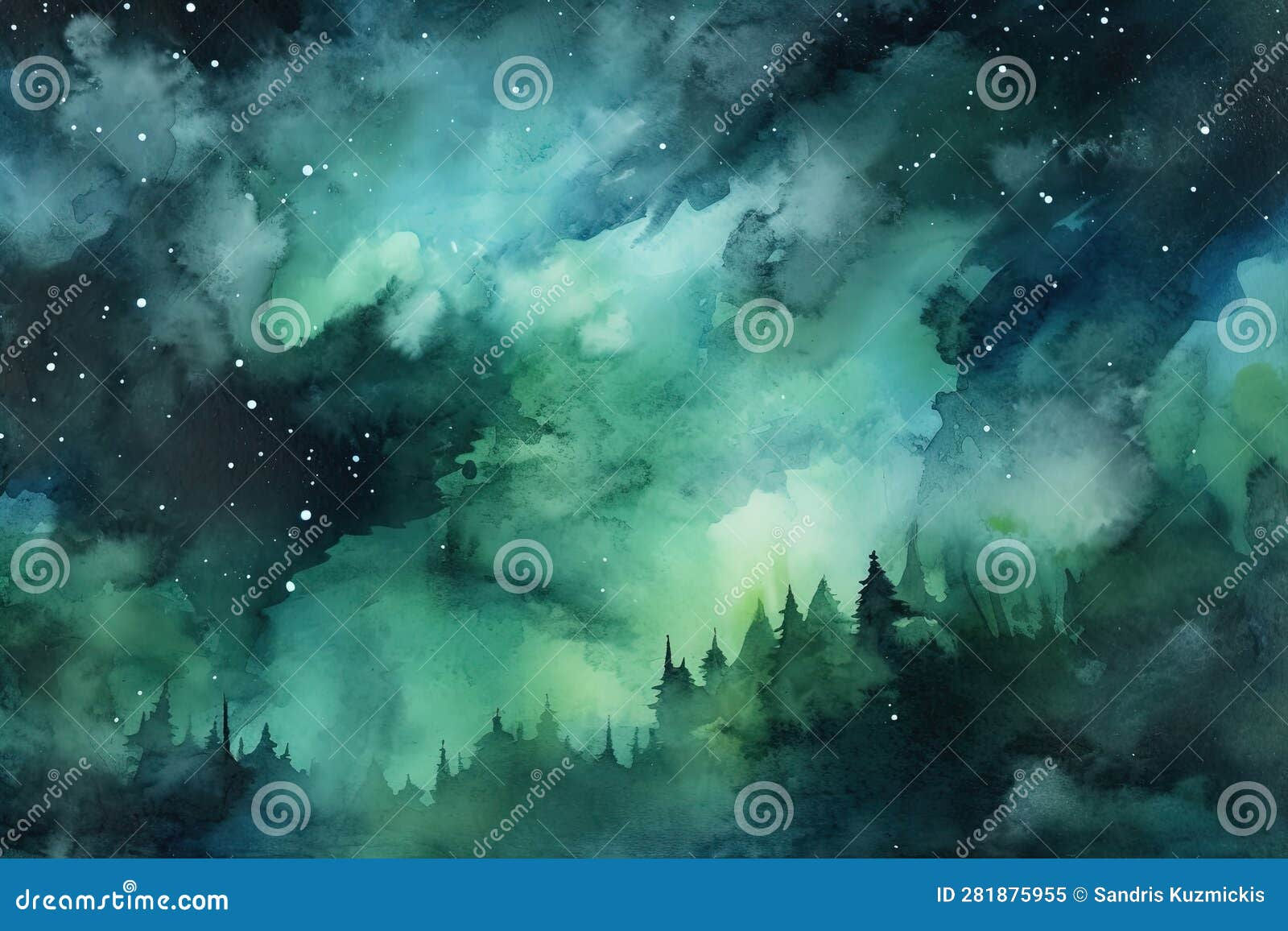 Wallpaper #r2fTEJMBSpphPi3-HPTq225 Watercolor Abstract Night Sky in Forest Generative AI Stock