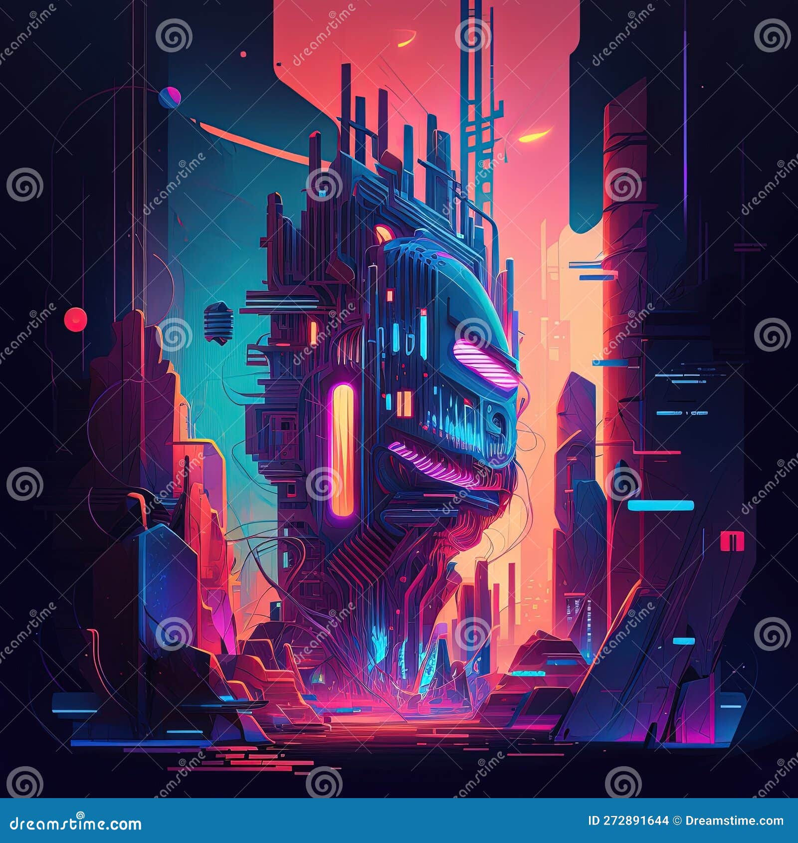 Wallpaper #C2cfDZMBSpphPi3-T-MG248 Abstract Cyberpunk Theme with Hostile Technology Generative AI Stock
