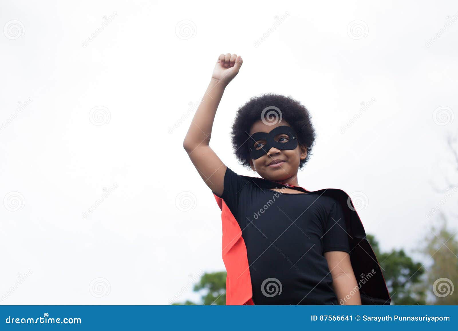 Wallpaper #QWdNCZMBSpphPi3-588t145 African American Super Hero Child on Launch Stance with Copy Space