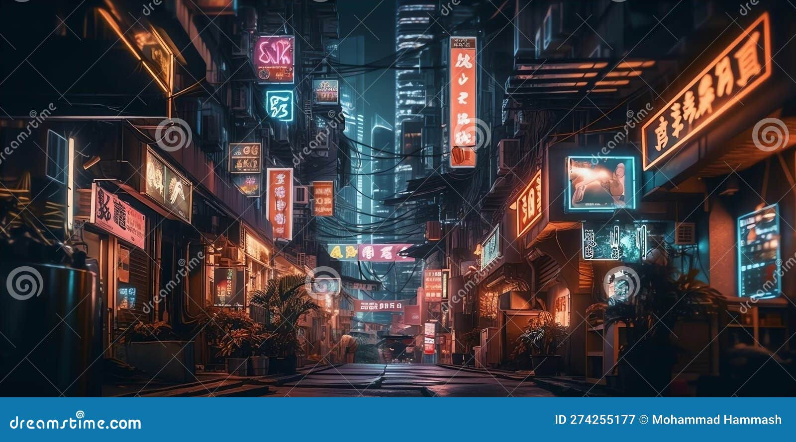 Wallpaper #0GgmGJMBSpphPi3-_xE13 Cyberpunk Street Scene Made with Generative AI Stock Illustration