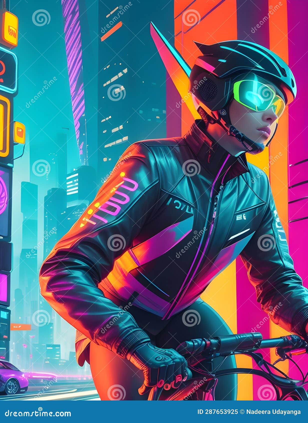 Wallpaper #qrgnjZIBJvJKYCmE3tVL9 Cyberpunk Cartoon Style Cyber Girl Riding Bicycle Colorful Bicycle