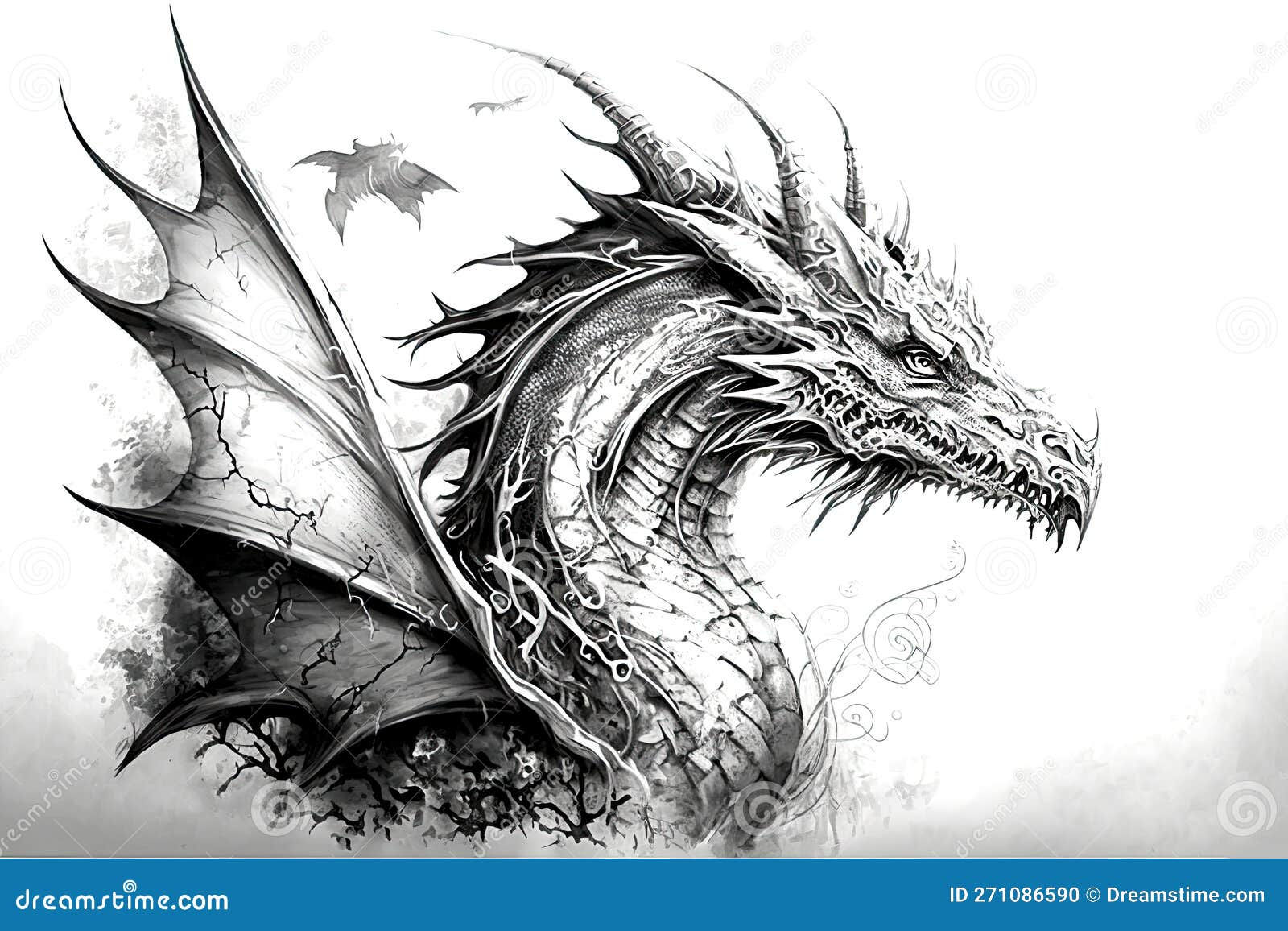 Wallpaper #fULzPJMBOBpx0NhmUcKW317 Abstract Black and White Drawing of a Dragon S Head and Wing Side View