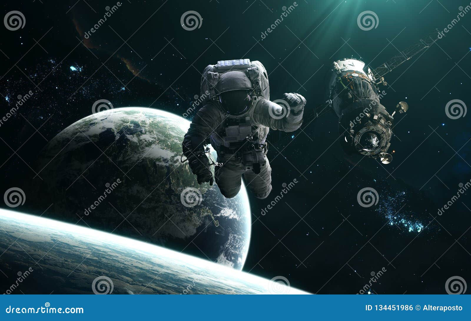Wallpaper #QmiqI5MBSpphPi3-jjas158 Astronaut Space Station Planets and Star Clusters Deep Space