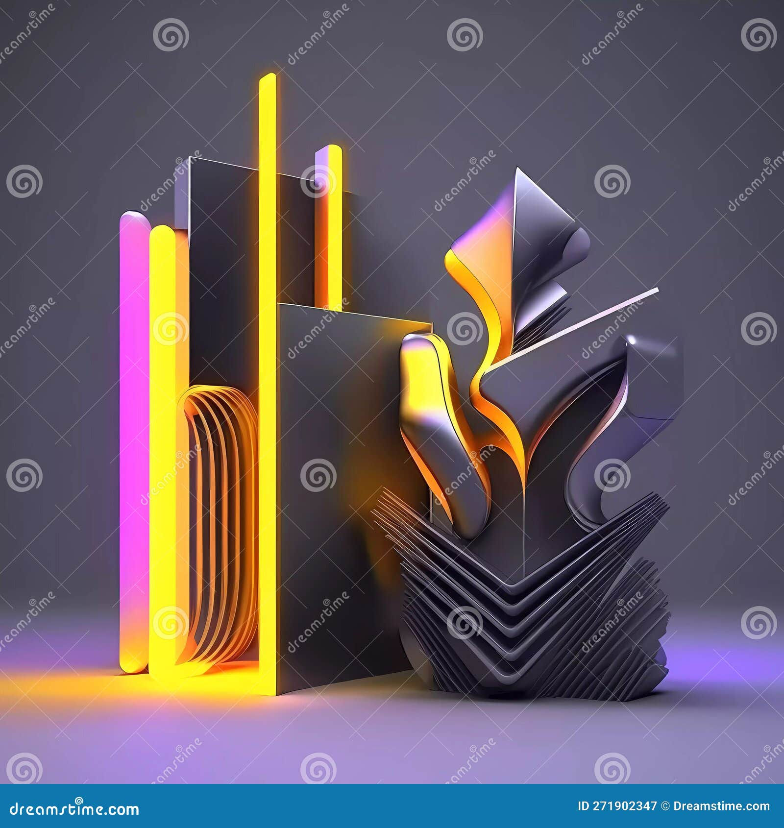 Wallpaper #A0ApMJMBJhL2WPbazsCh49 Abstract Modern Geometric Graphite 3D Elements with Neon Light Stock