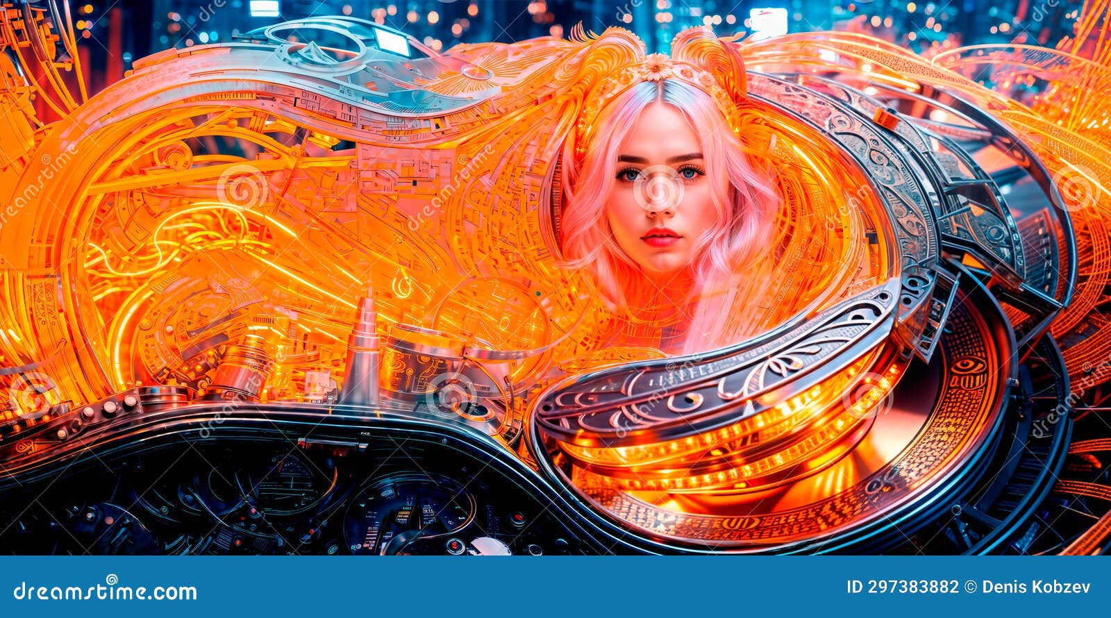 Wallpaper #TzGVNZMB5zzyi_yYJ1cv348 Abstract Image of a Cyber Woman Surrounded by Mechanical Parts Against
