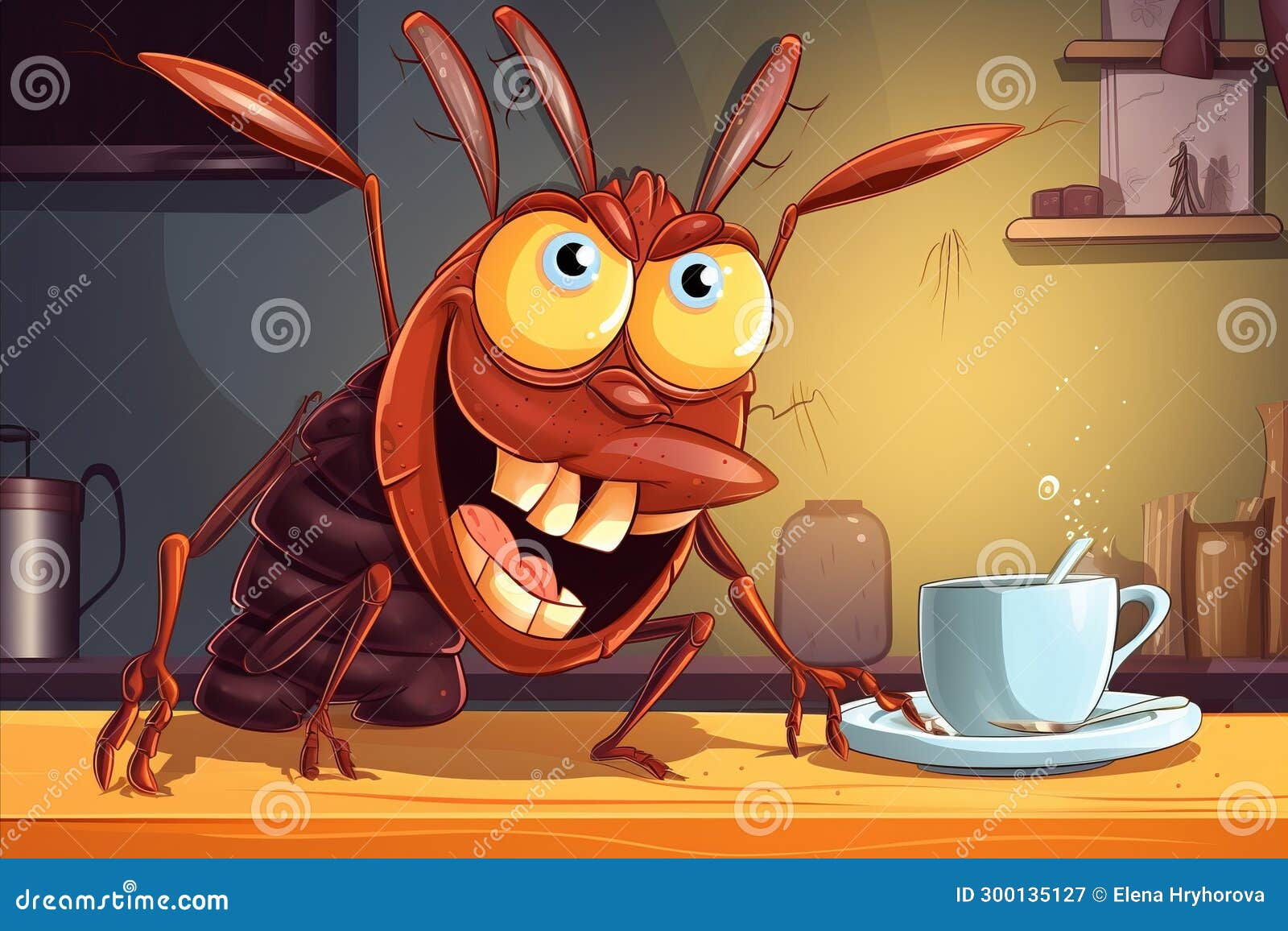 Wallpaper #SWdXCpMBSpphPi3-q9Qk62 Cheerful Animated Cockroach Sipping a Cup of Coffee in a Cozy Kitchen