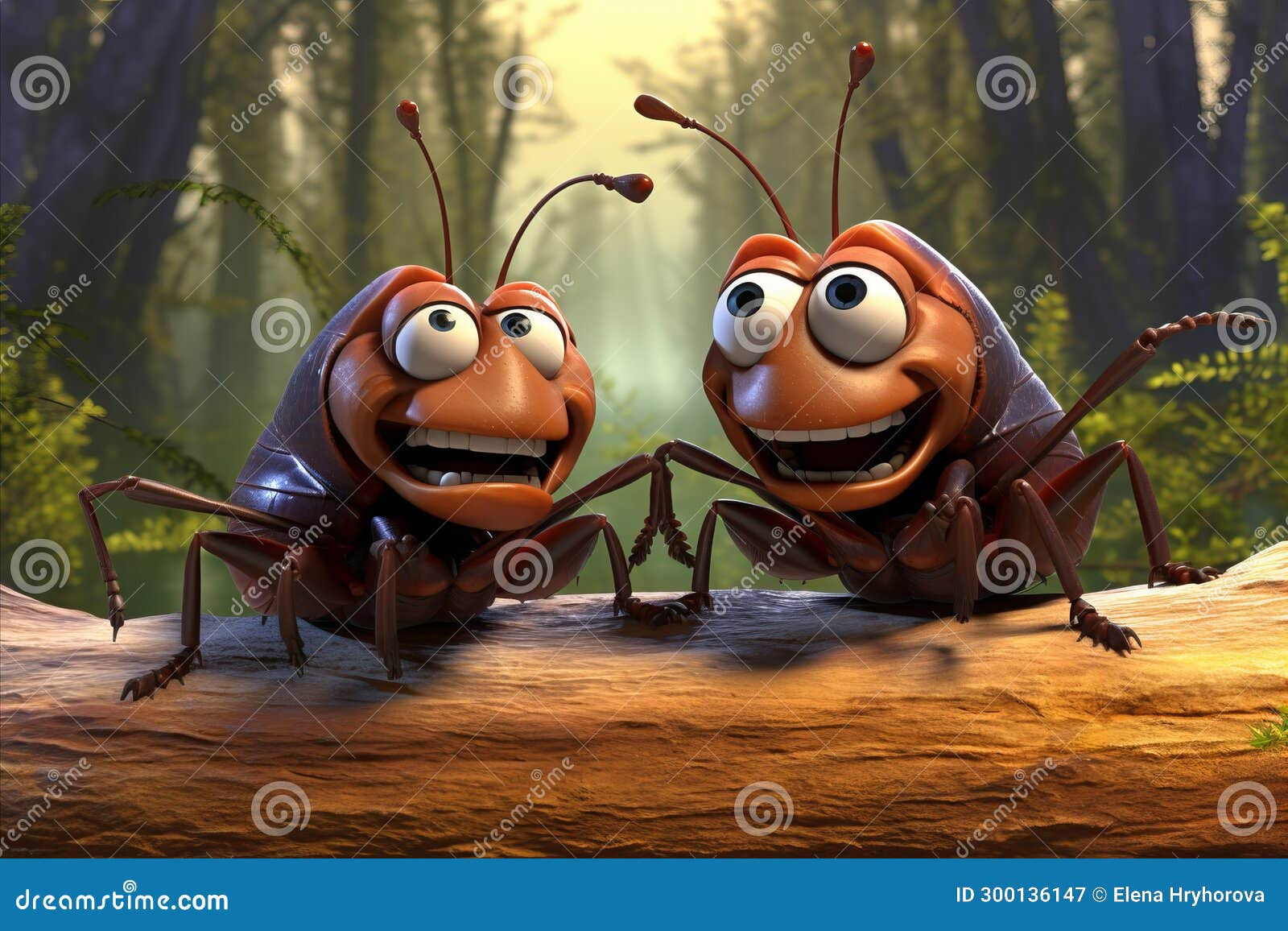 Wallpaper #SWdXCpMBSpphPi3-q9Qk91 Two Cartoon Cockroaches Talking on a Log Forest Background Stock