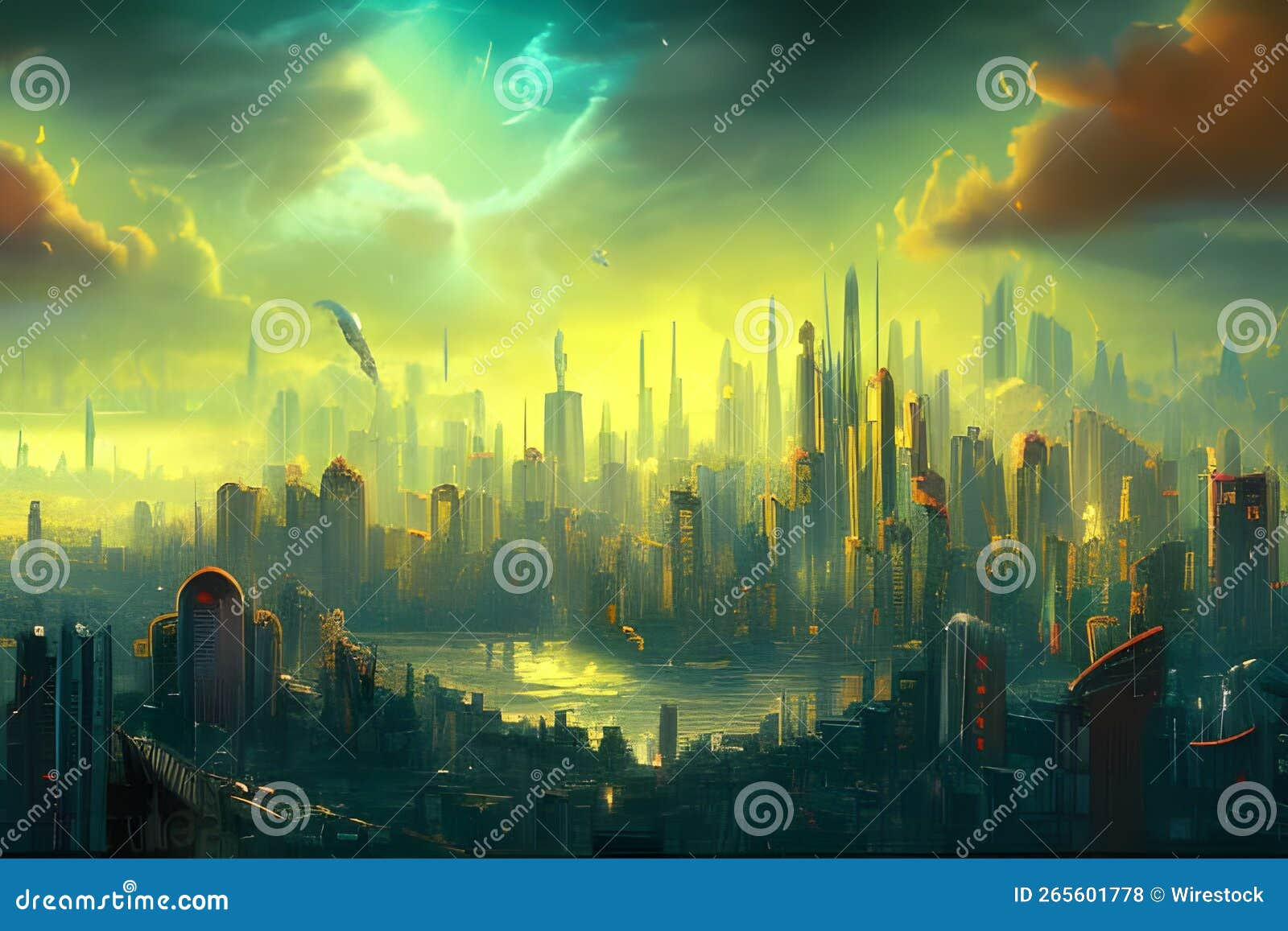 Wallpaper #3WgGIJMBSpphPi3-UCyv4 AI Generated Illustration of a Dystopian City Skyline Under a Misty