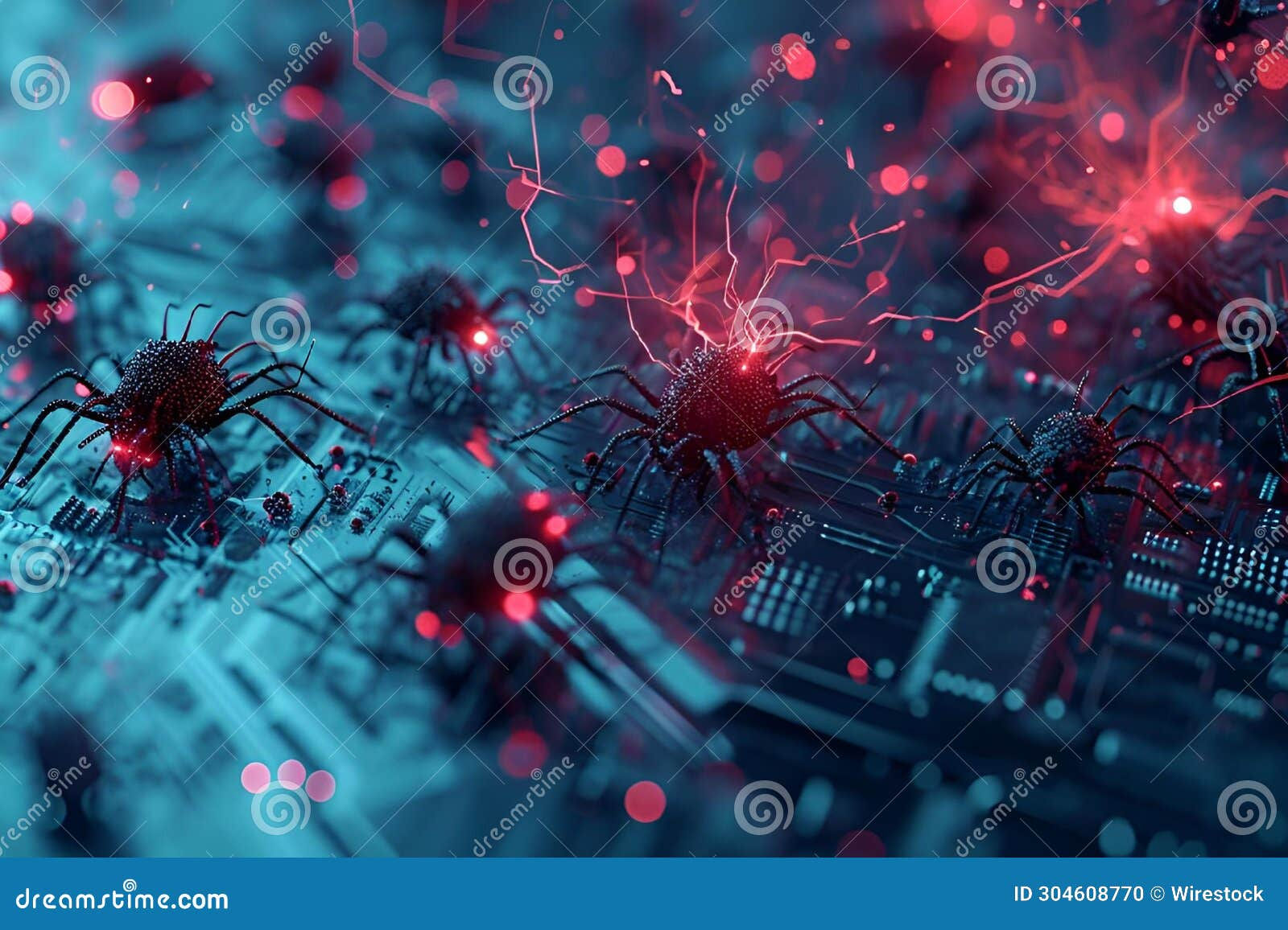 Wallpaper #9mdFCpMBSpphPi3-NNO0256 AI Generated Illustration of Small Red Spider Crawling on Computer