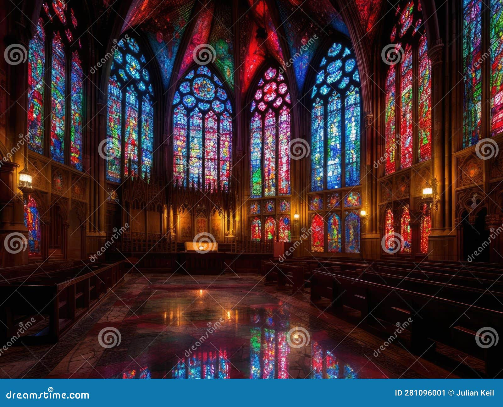 Wallpaper #PPtihJcBx-Hc5Y204K-u159 Gothic Cyberpunk Cathedral with Neon Accents Stock Illustration