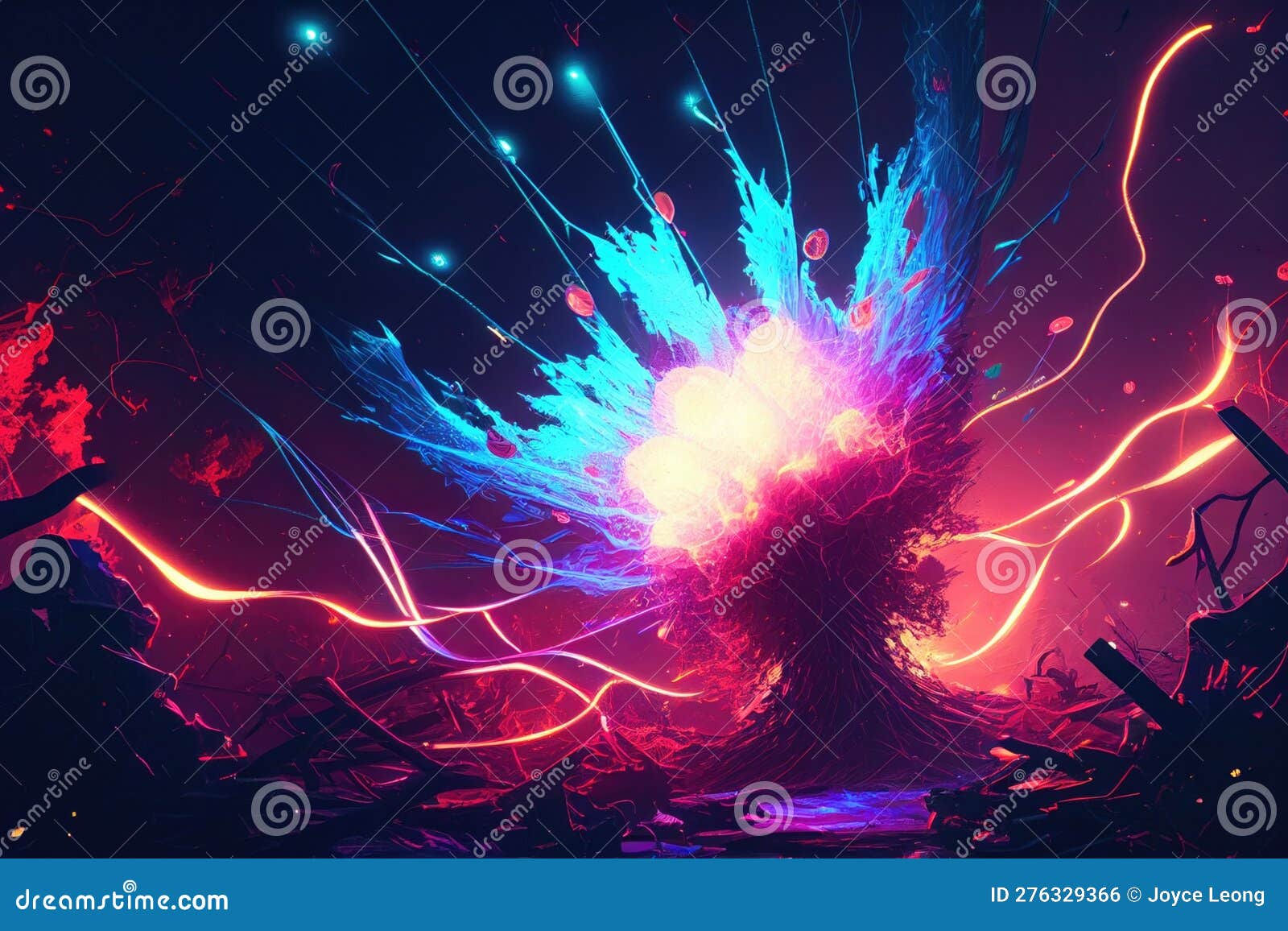 Wallpaper #A0ApMJMBJhL2WPbazsCh117 Energetic Explosion of Neon Lights Fireworks Generative AI Stock
