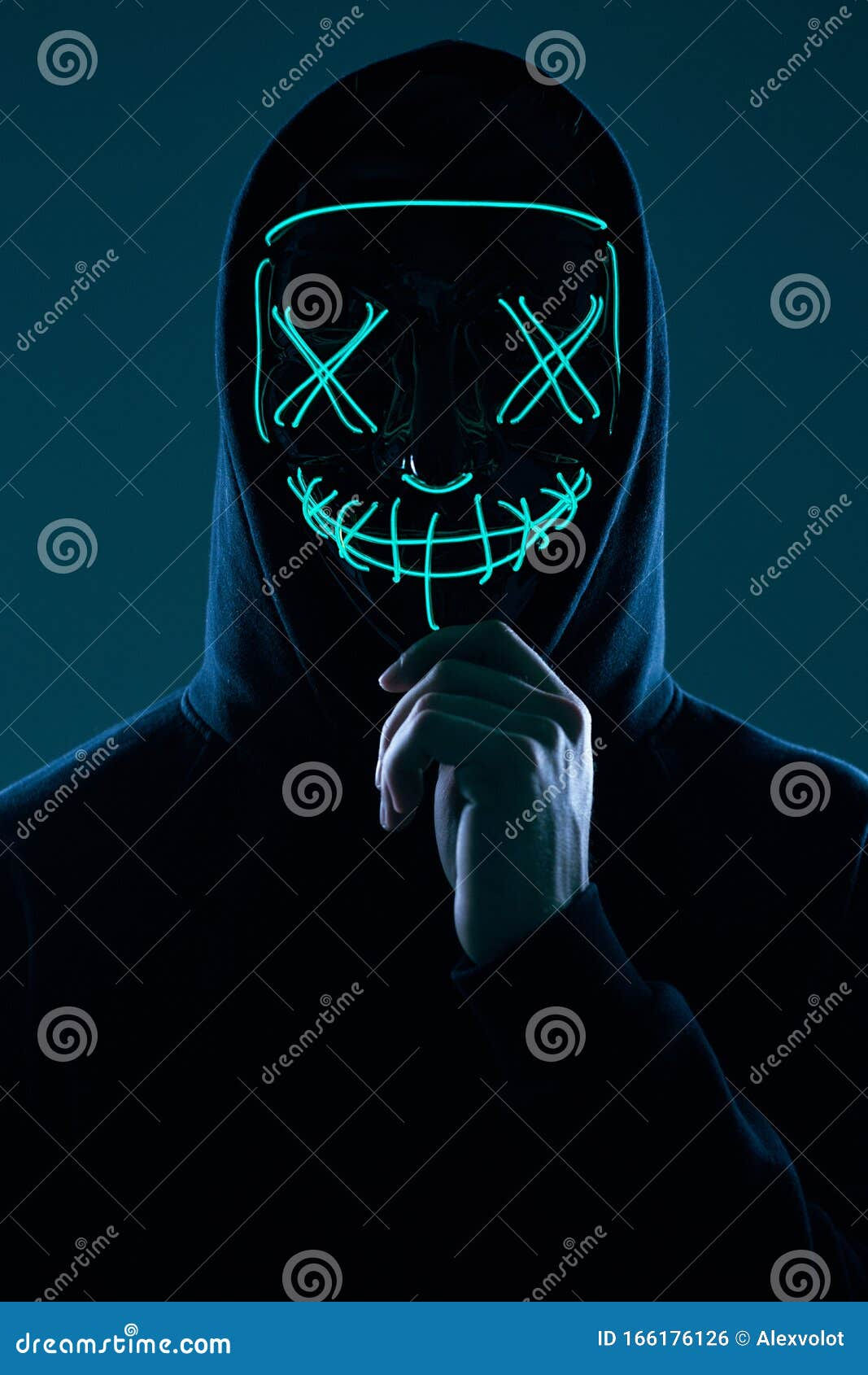 Wallpaper #vmfg95IBSpphPi3-Voeh125 Anonymous Man in Black Hoodie Hiding His Face Behind a Neon Mask Stock