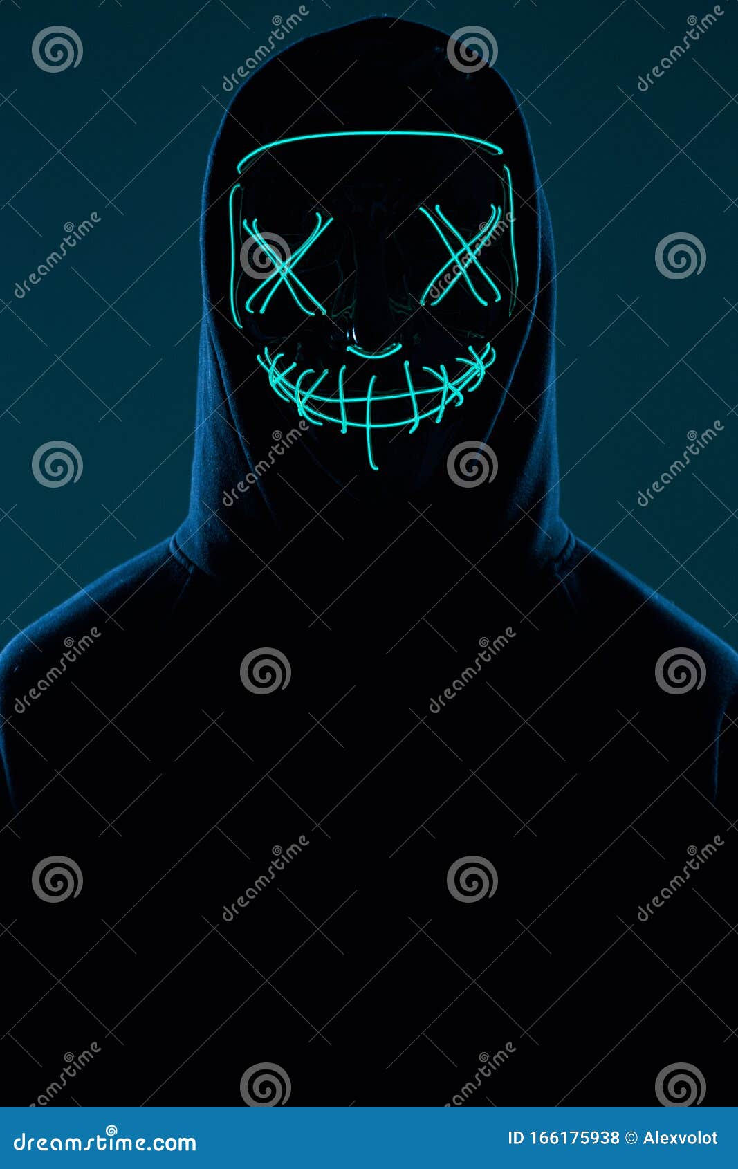 Wallpaper #vmfg95IBSpphPi3-Voeh162 Anonymous Man in Black Hoodie Hiding His Face Behind a Neon Mask Stock