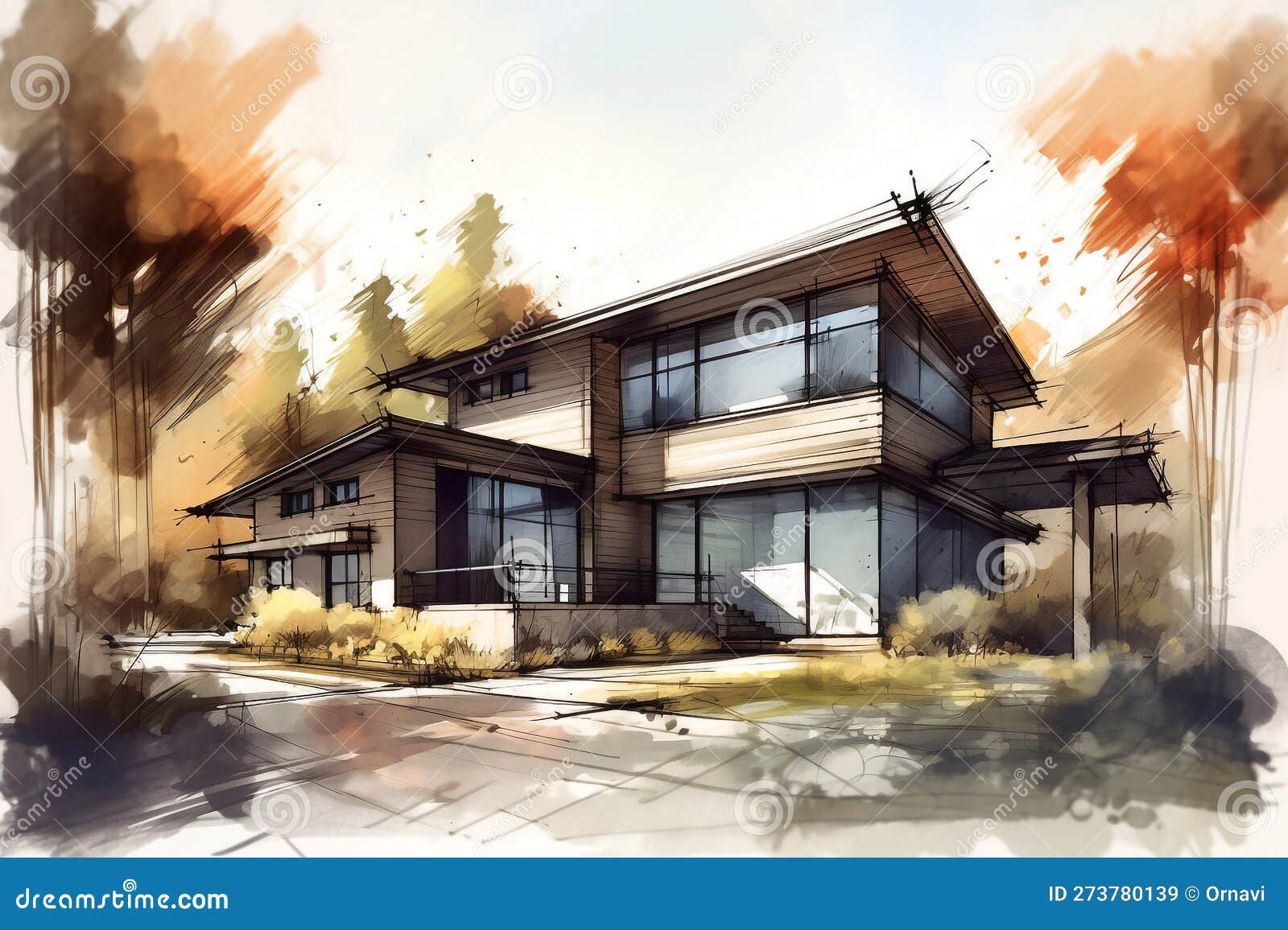 Wallpaper #FWcrDpMBSpphPi3-Remc254 Architectural Concept Art House in the Woods Painting Style Stock