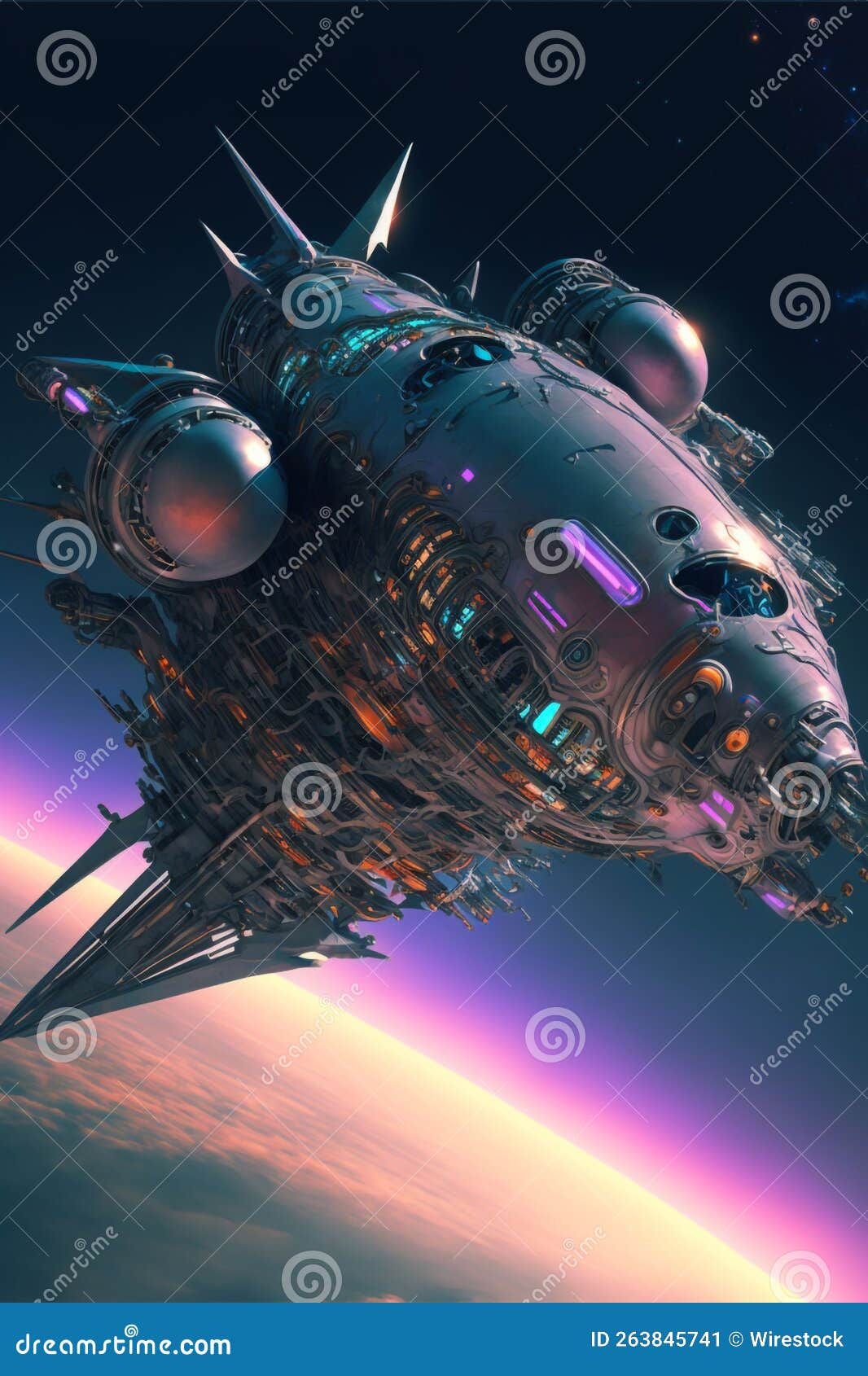 Wallpaper #f0KzPJMBOBpx0NhmG8Ga187 AI Generated Vertical Illustration of a Fantasy Spaceship in the Space