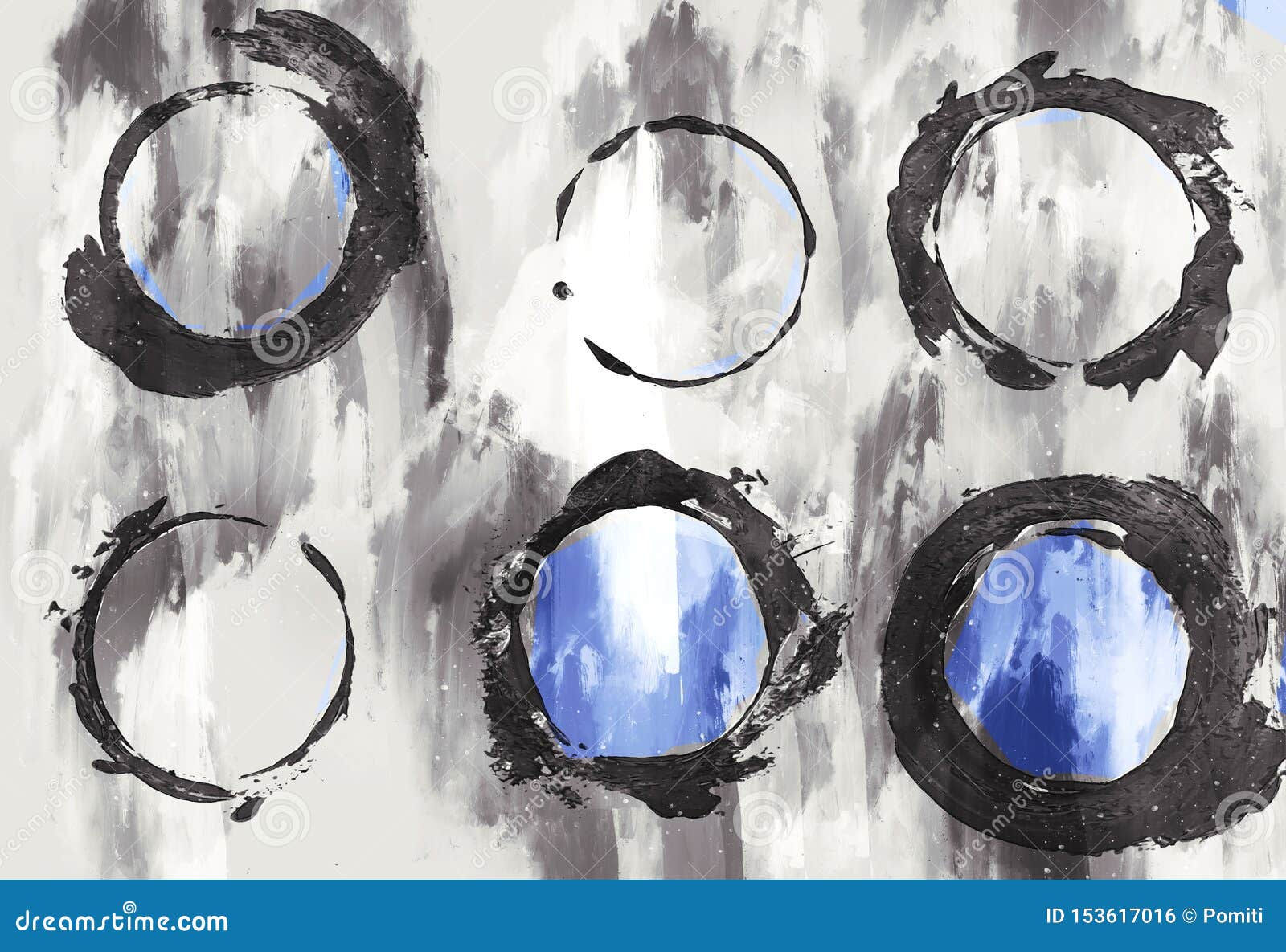 Wallpaper #52dQ-5IBSpphPi3-YpO877 Abstract Painting of Circles in Blue and Black Digital Watercolor