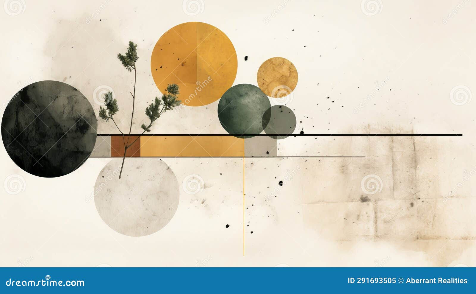 Wallpaper #52dQ-5IBSpphPi3-YpO8151 An Abstract Painting with Circles and Plants Stock Illustration