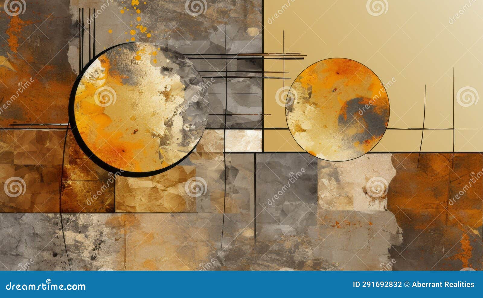 Wallpaper #52dQ-5IBSpphPi3-YpO8225 Abstract Painting of Two Circles on a Yellow and Brown Background Stock