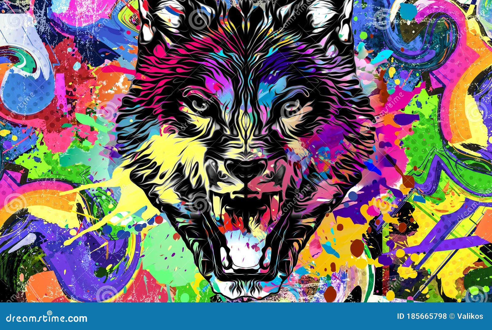 Wallpaper #4h3xLJMBlOZrFDOkhswd167 Abstract Creative Illustration with Colorful Wolf Stock Illustration