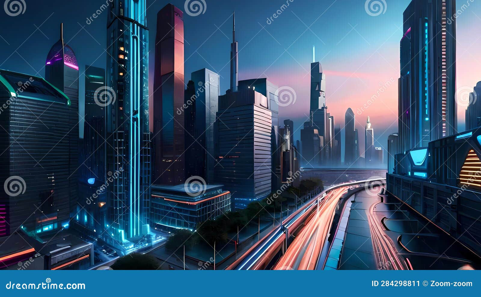 Wallpaper #v5yx4ZIBZHQxiYar0bzY73 Cyberpunk Style Futuristic Night City with Skyscrapers Stock Image
