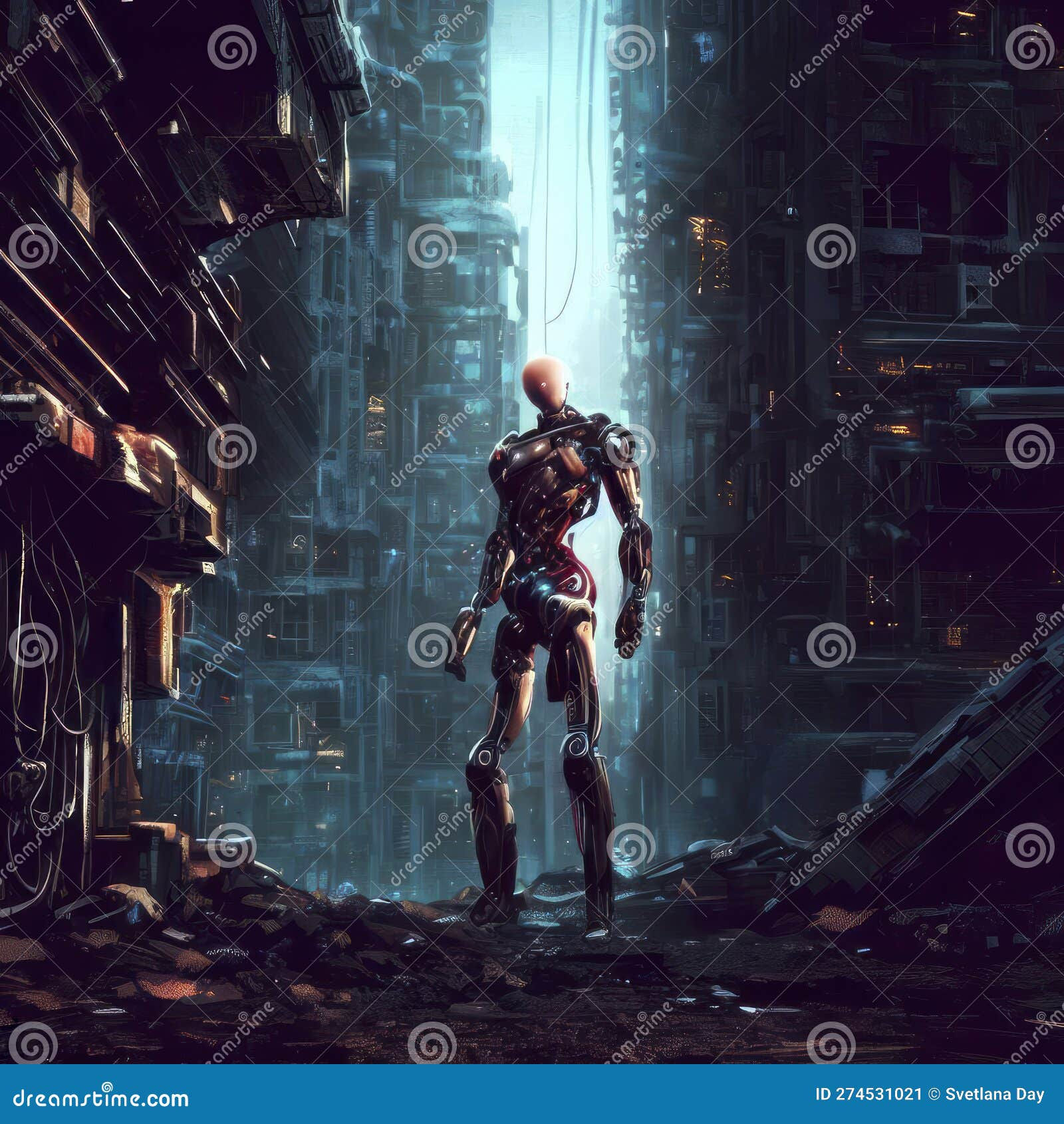 Wallpaper #uWhoHJMBSpphPi3-SyK83 Cyborg Robot in a Dystopian City Post Apocalyptic Cyberpunk