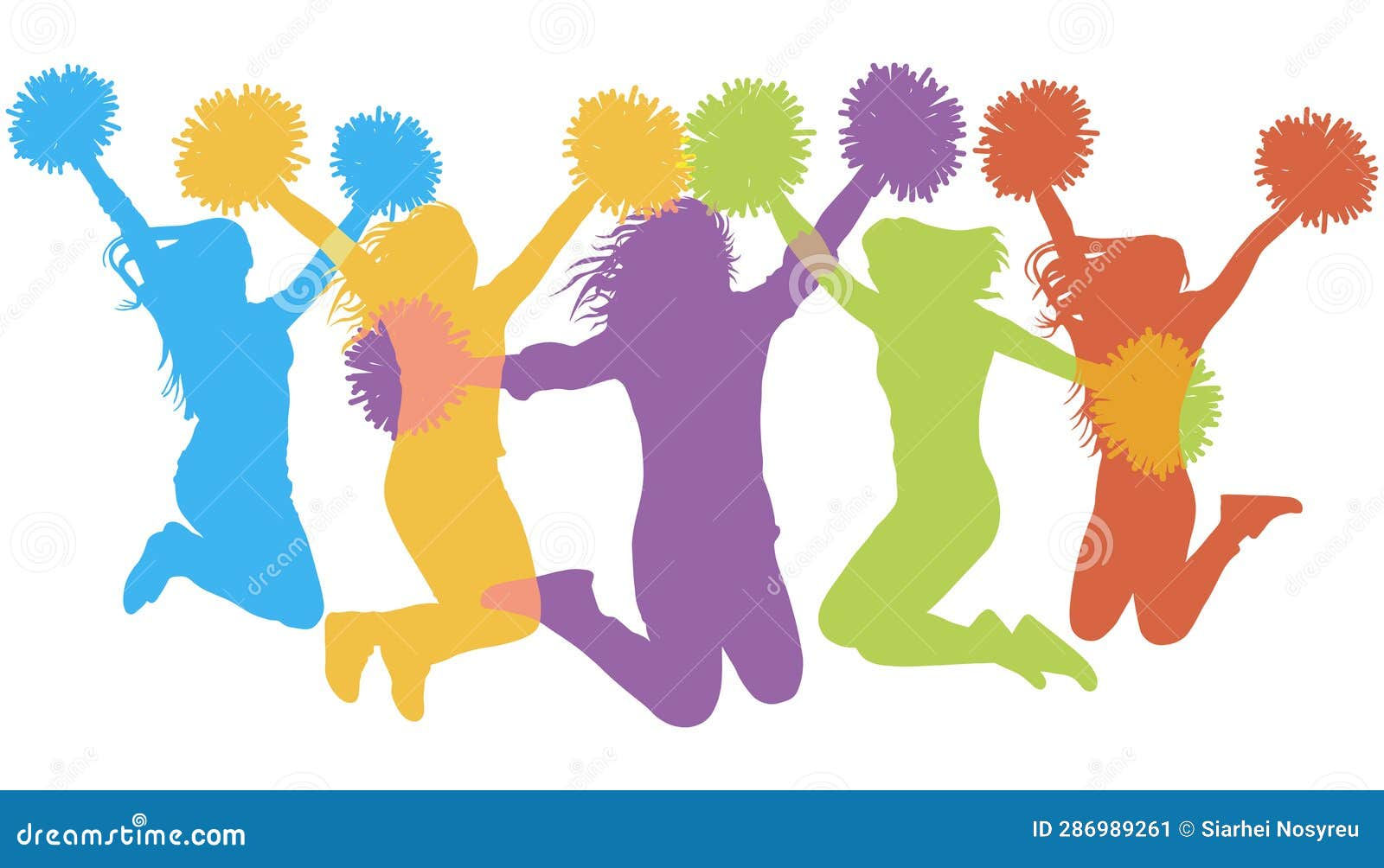 Wallpaper #vQMhY5MBpyOg8YnExNQw334 Cheerleading Color Silhouettes of Jumping Girls with Pompoms