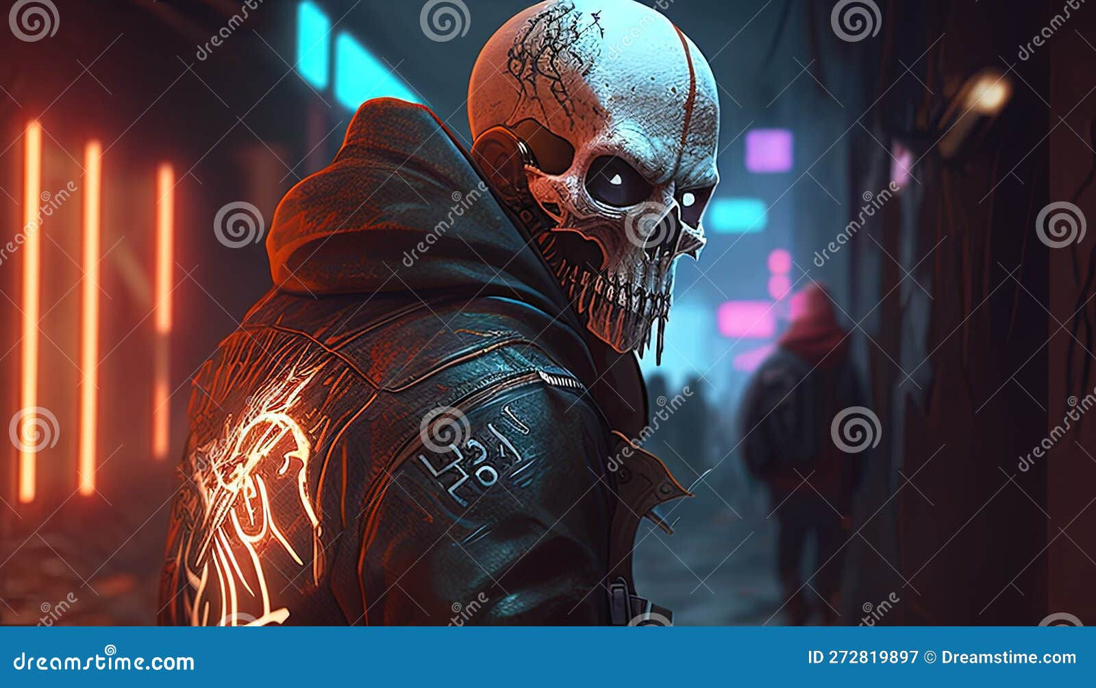 Wallpaper #0GgmGJMBSpphPi3-_xE1463 Cyberpunk Skull Street Gang Digital Art Illustration Generative AI