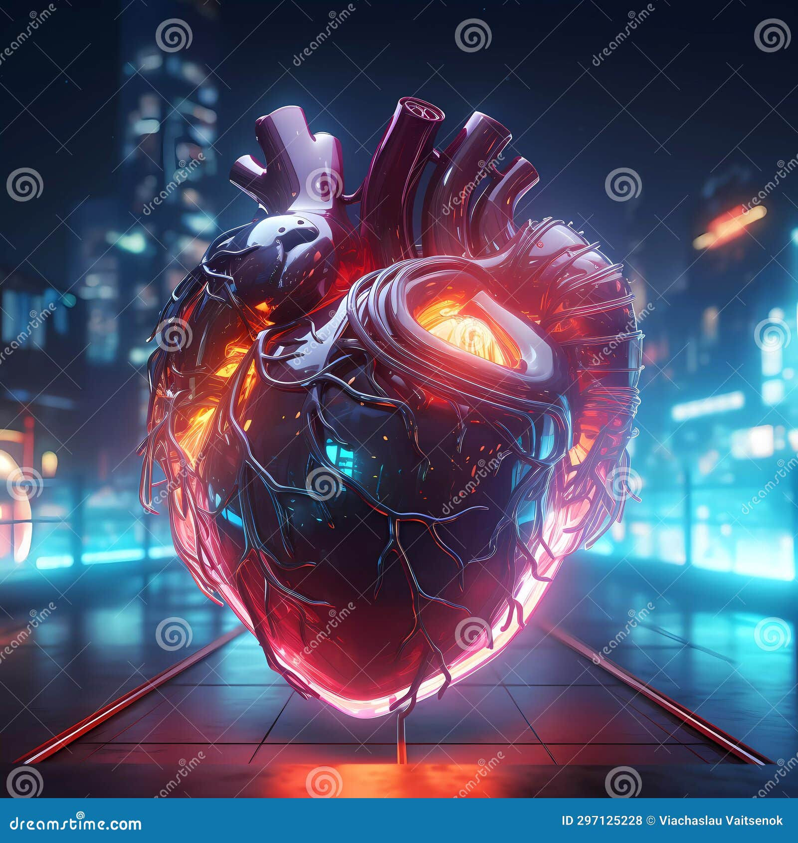 Wallpaper #SzuIb5cBSWmA-tzpLY-L13 Cyberpunk Retro Futuristic Heart with Neon Lights Stock Illustration