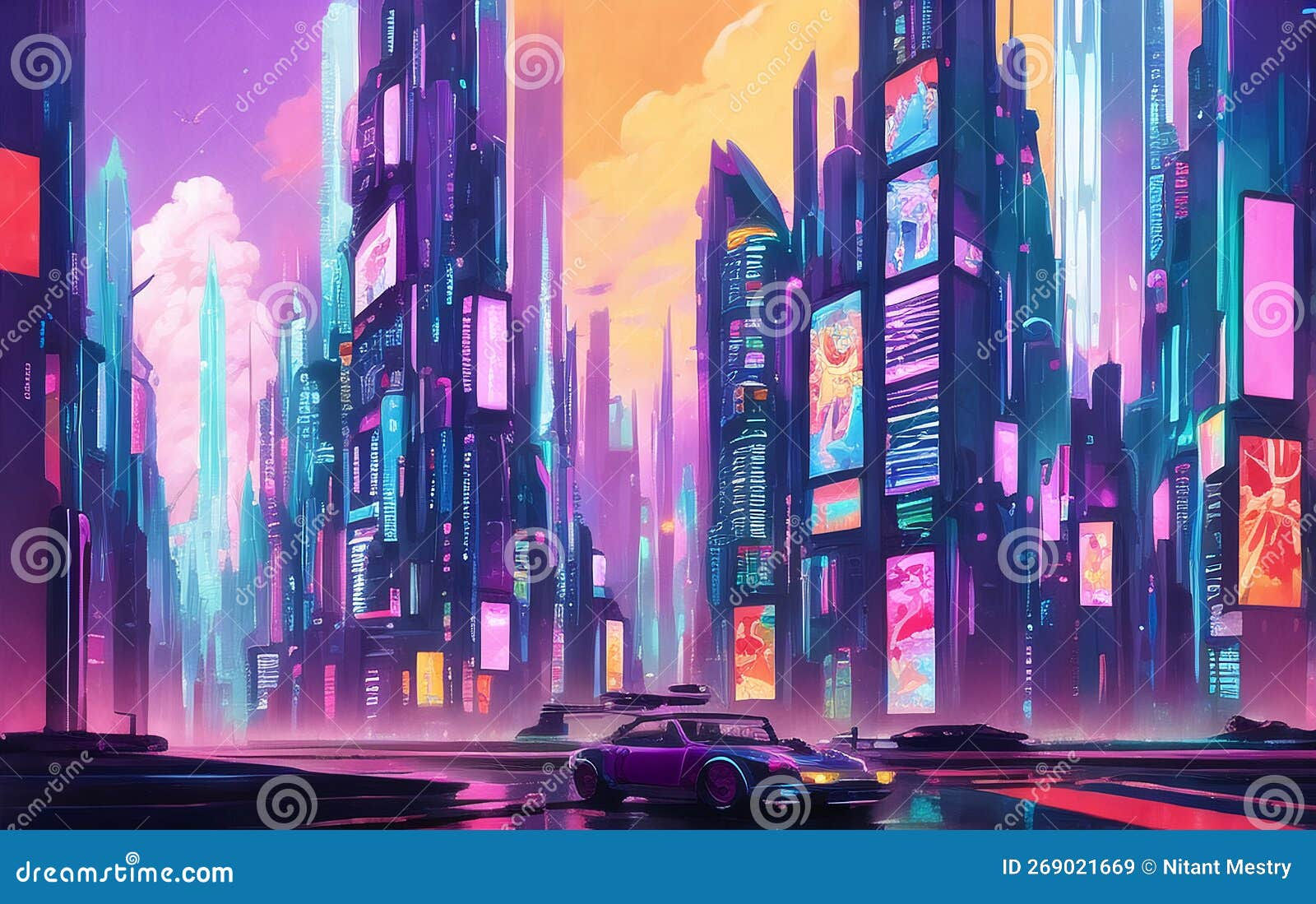 Wallpaper #C2cfDZMBSpphPi3-T-MG444 Cyberpunk Theme Sci Fi Background 3D Rendering of Abstract Neon Mega