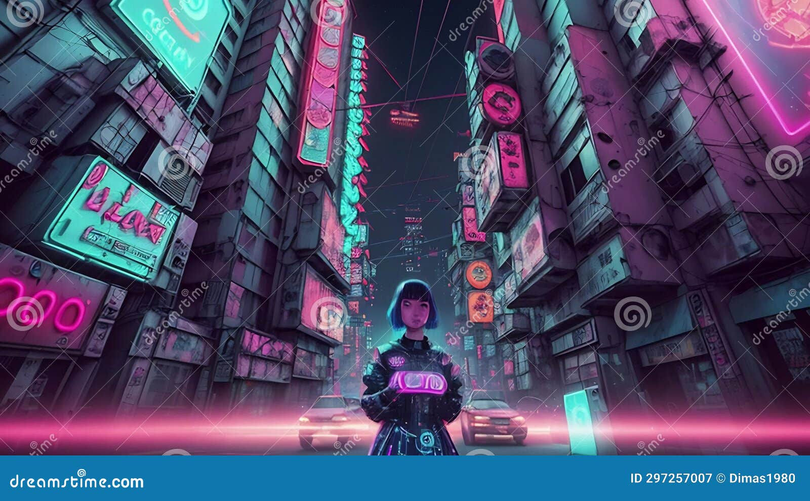 Wallpaper #aWjcHZMBSpphPi3-Yicj219 Cyberpunk Cityscape in Neon Style AI Generated Cinematic Video Stock