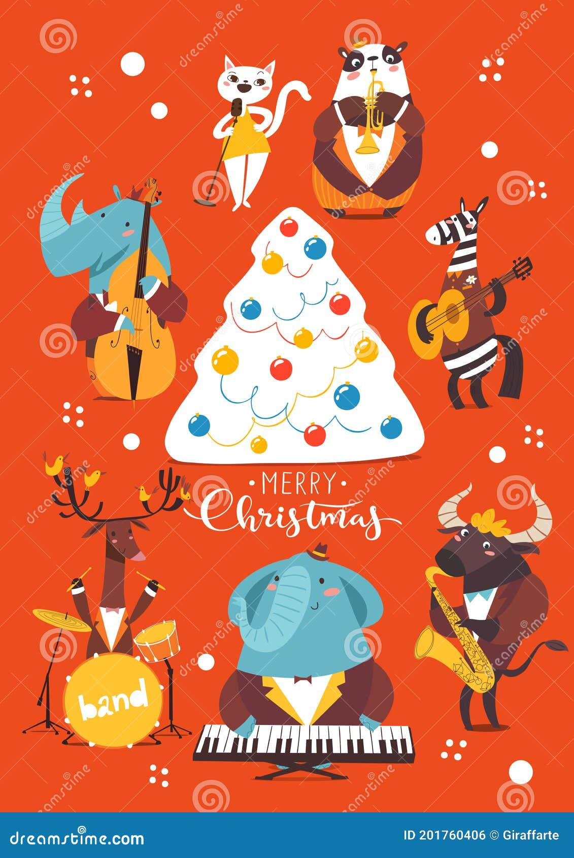 Wallpaper #vDGxNZMB5zzyi_yYmFdh294 Christmas Cartoon Poster with Cute Jazz Musicians Characters Stock