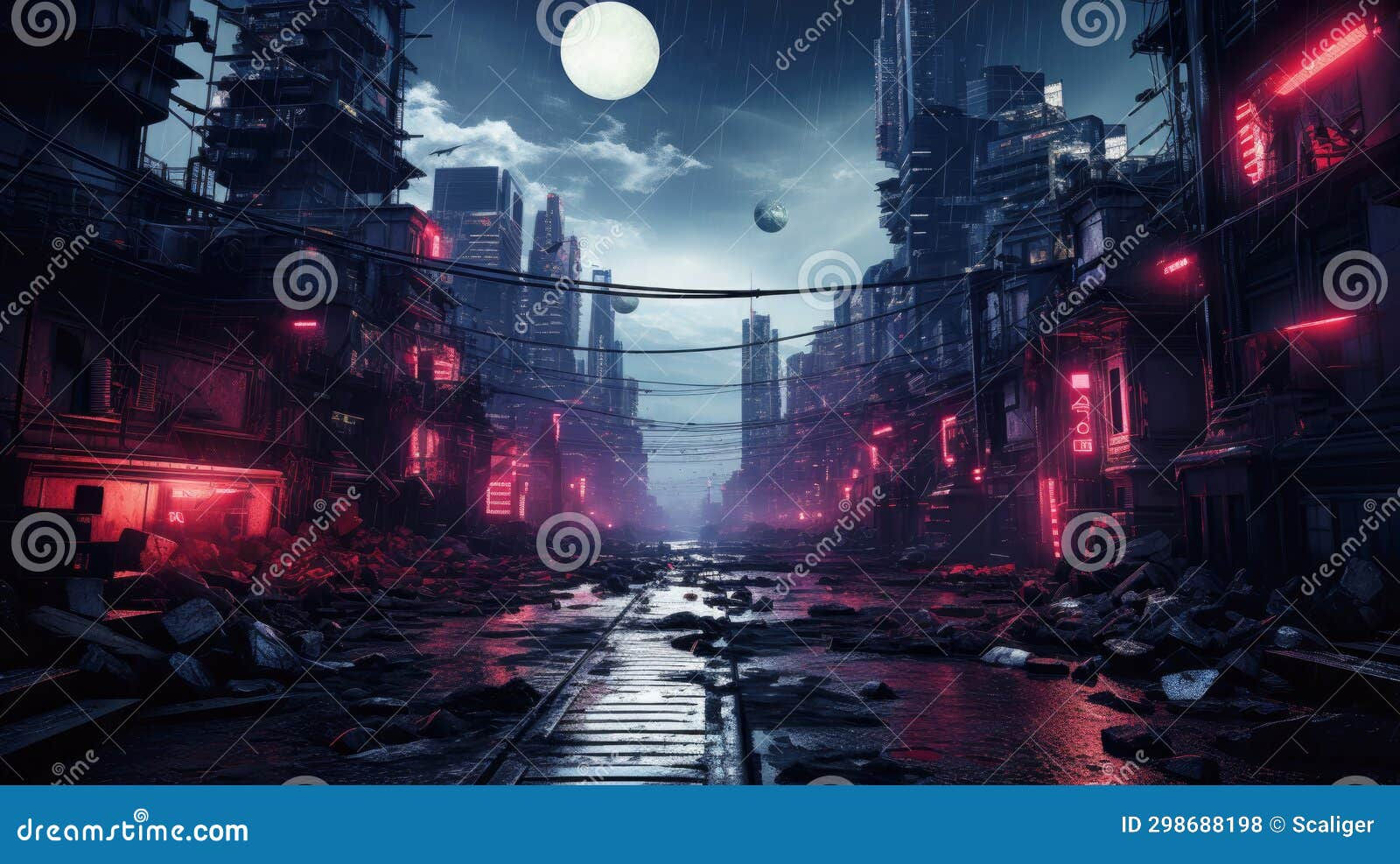 Wallpaper #0upqVpMBlwTYPL18kw-D158 Cyberpunk Neon City at Night Dark Deserted Grungy Street in Future