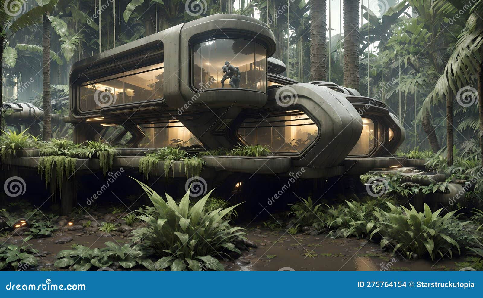 Wallpaper #FnSKwY4B_8f4nGFaRW6022 Cyberpunk House in the Jungle by the Swamp Stock Illustration