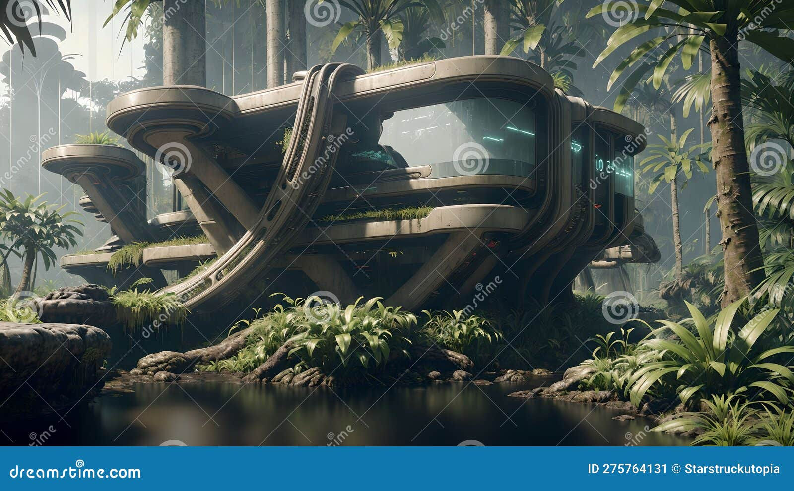 Wallpaper #FnSKwY4B_8f4nGFaRW6024 Cyberpunk House in the Jungle by the Swamp Stock Illustration