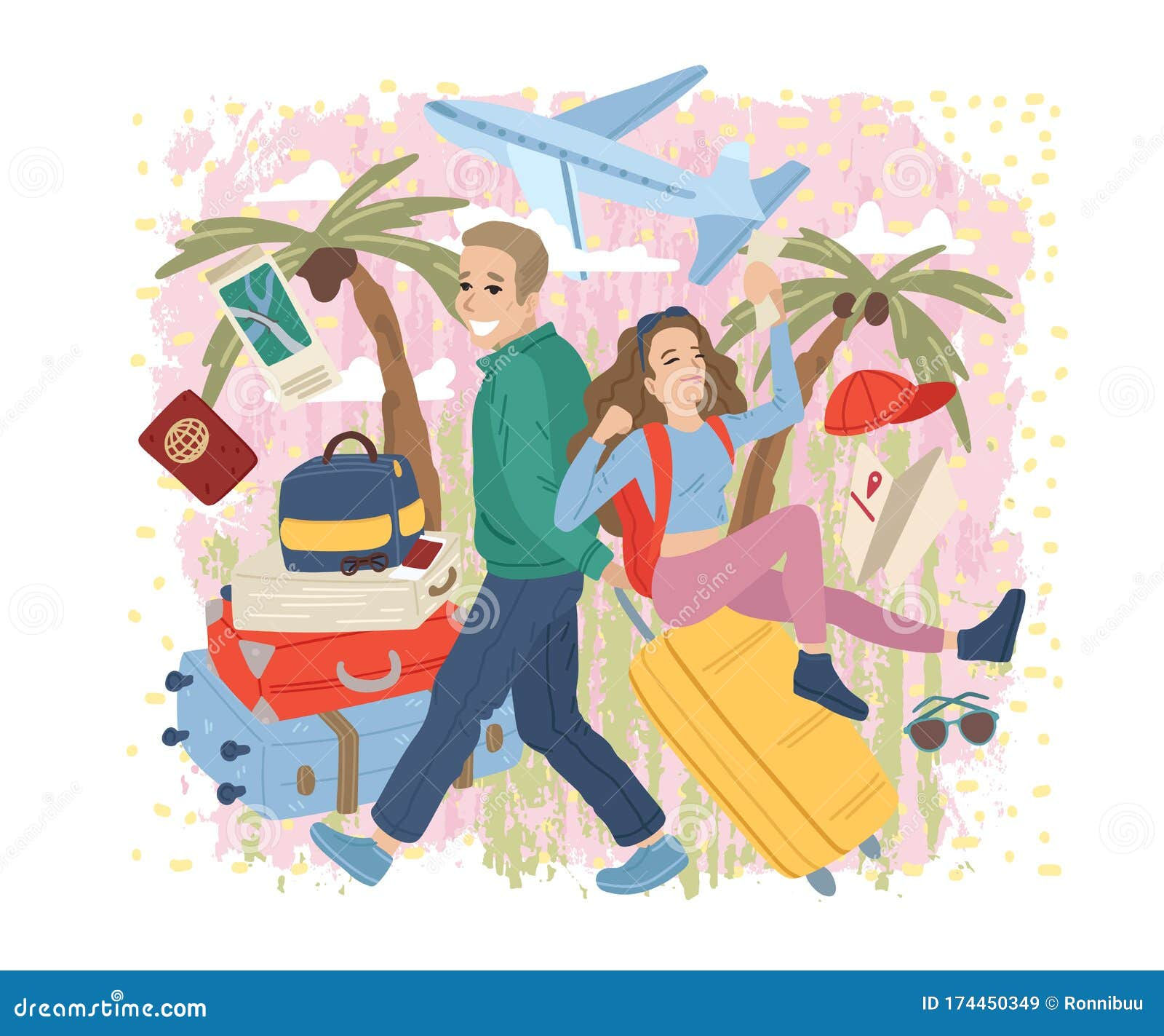 Wallpaper #5_8FapMB3lSXT3zUC-WN342 Couple Traveling Together with Luggage Travel Concept Vector Cartoon