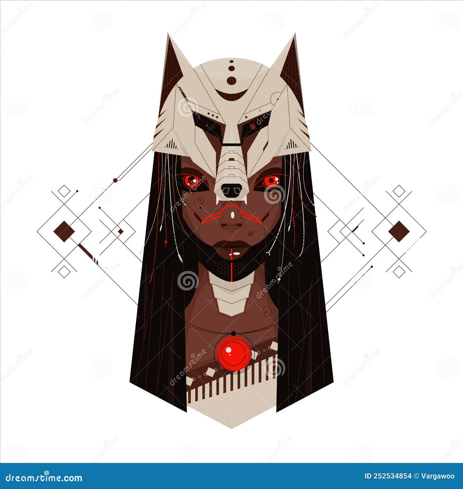 Wallpaper #1xn_Fo8BtGB6xQ78bW6H50 Cyberpunk Girl with Wolf Headdress or Mask on Her Head Black African