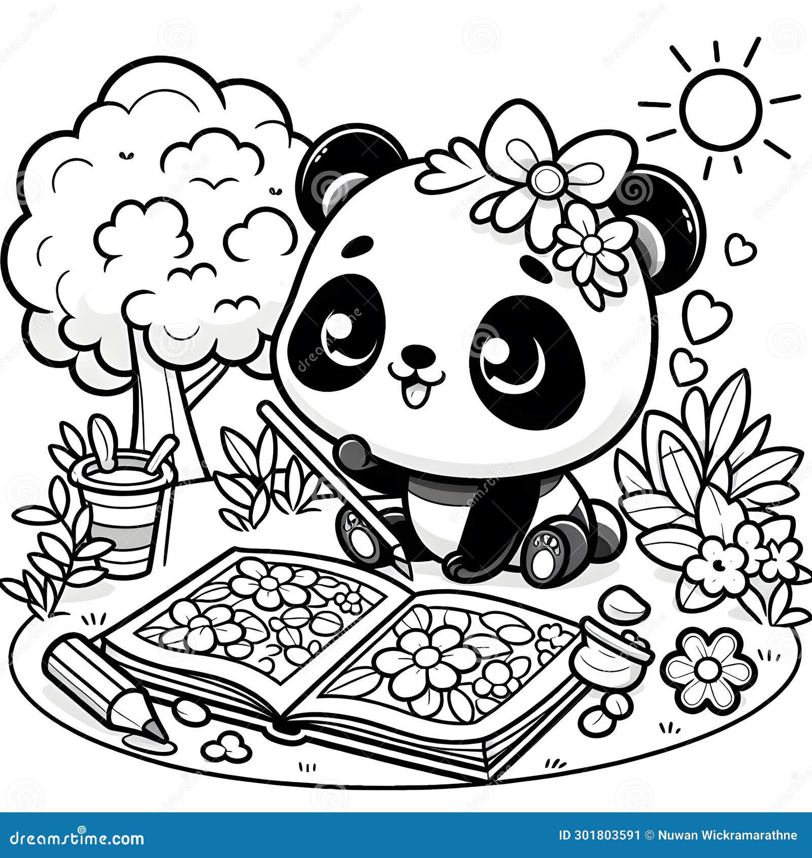 Wallpaper #v2f5DpMBSpphPi3-6exg98 Cute Panda in 3D Coloring Book Adventure Stock Illustration