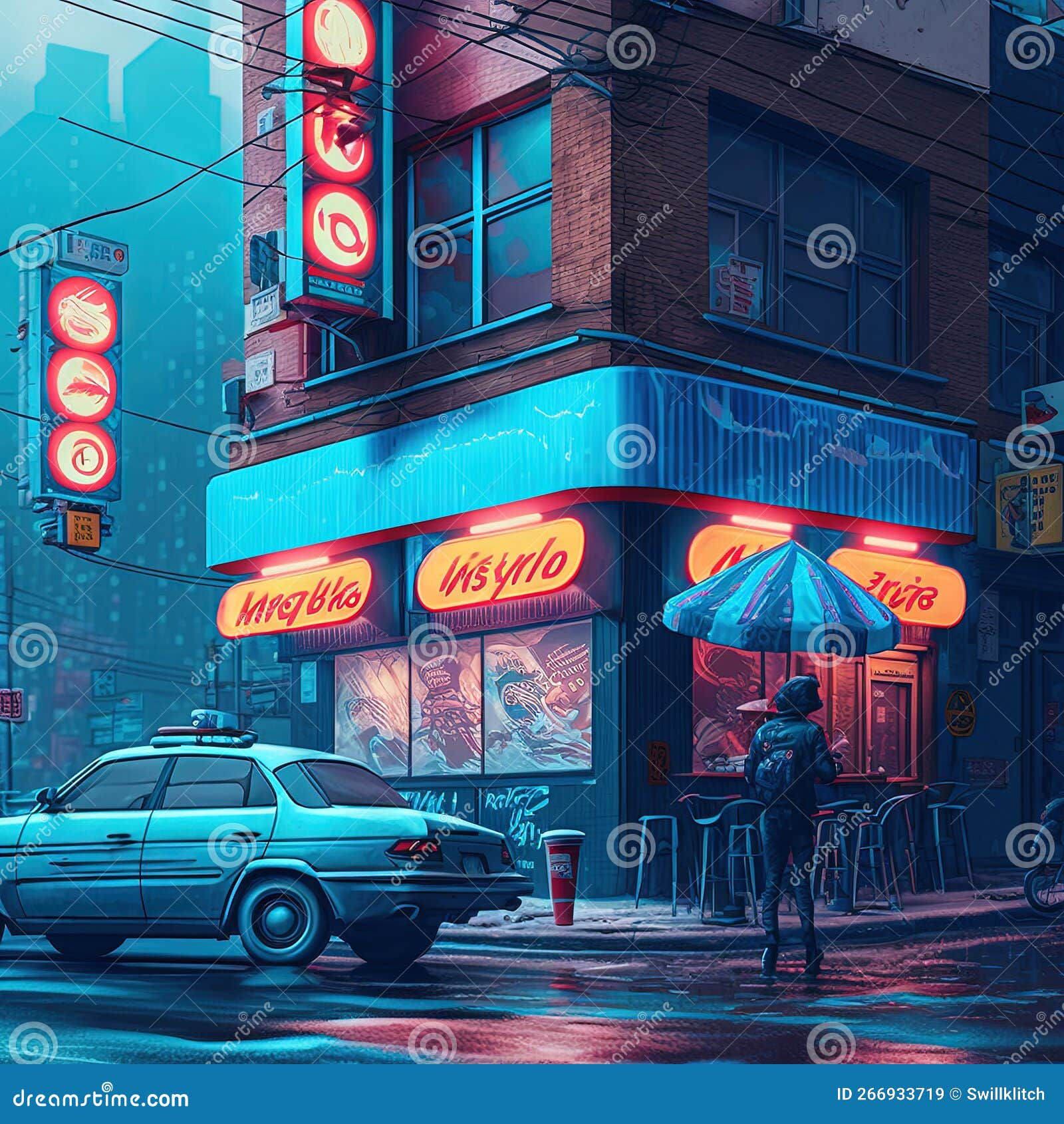 Wallpaper #rXcPJpMB-pgBXx60rqAE309 Cyberpunk Styled Cafe on the Street Corner with Neon Lights Futuristic